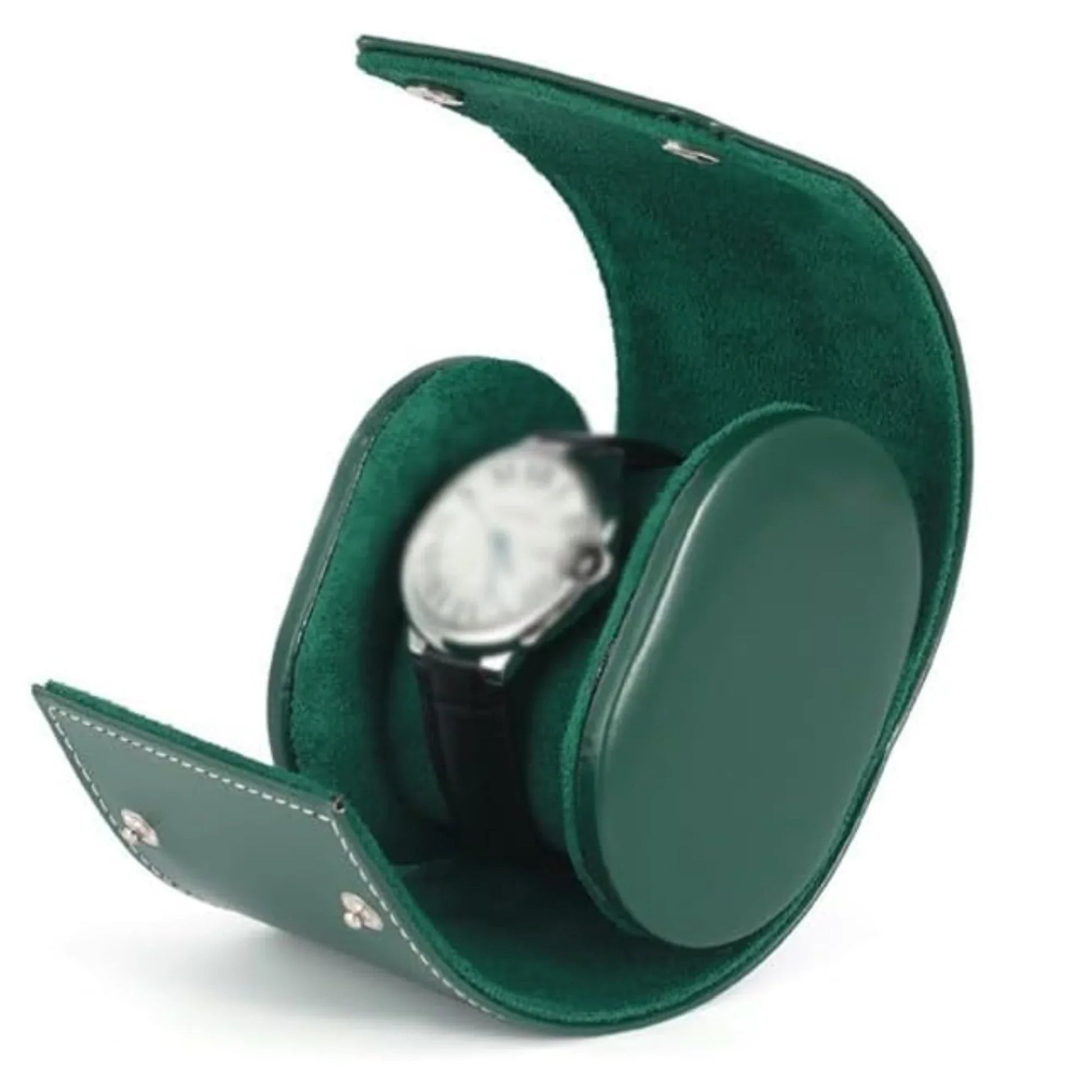 Dream Watches Minuscle Premium Watch Storage and Travel Case : Single Slot | Green Leather - DREAM WATCHES