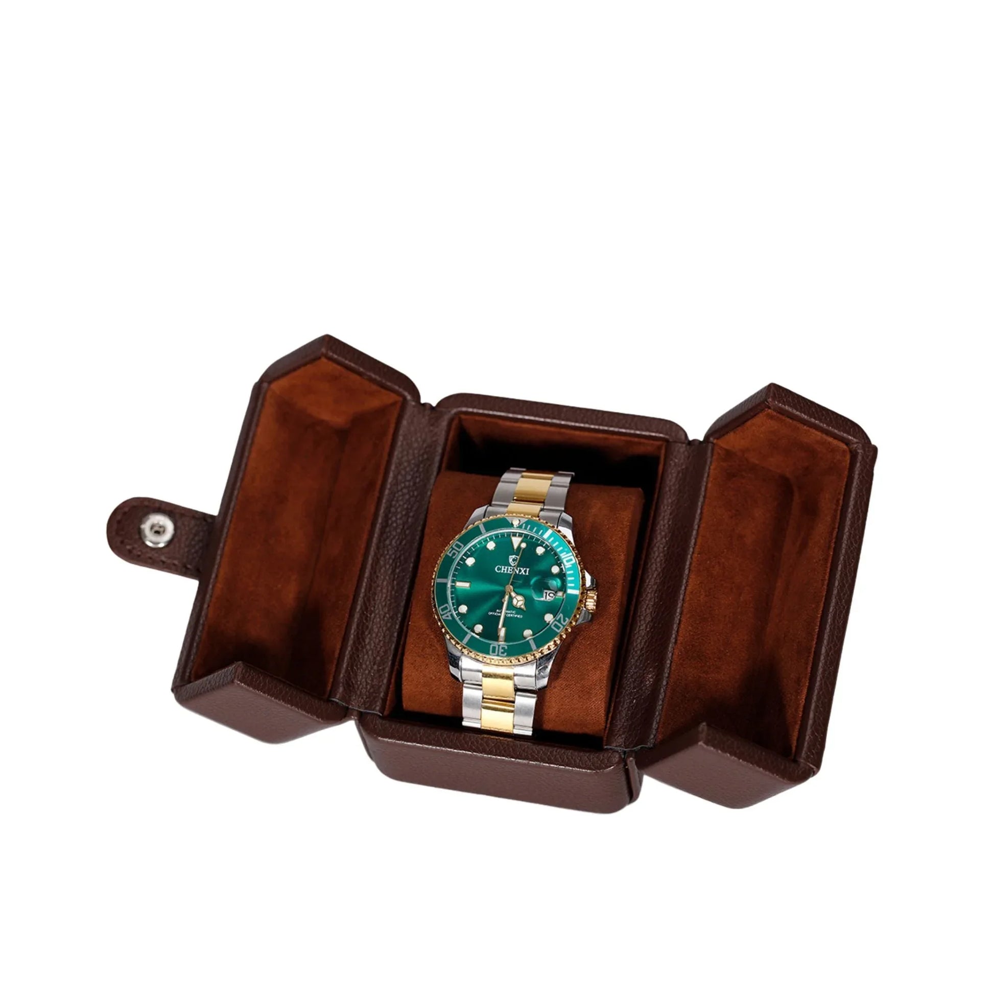 Dream Watches Premium Double Folding Leather Watch Case | Removable Cushion | Dual Shade | Suede Lined - DREAM WATCHES