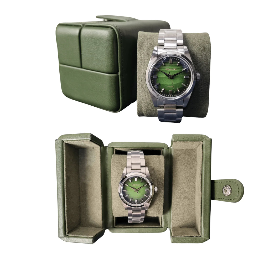Dream Watches Premium Double Folding Leather Watch Case | Removable Cushion | Dual Shade | Suede Lined - DREAM WATCHES