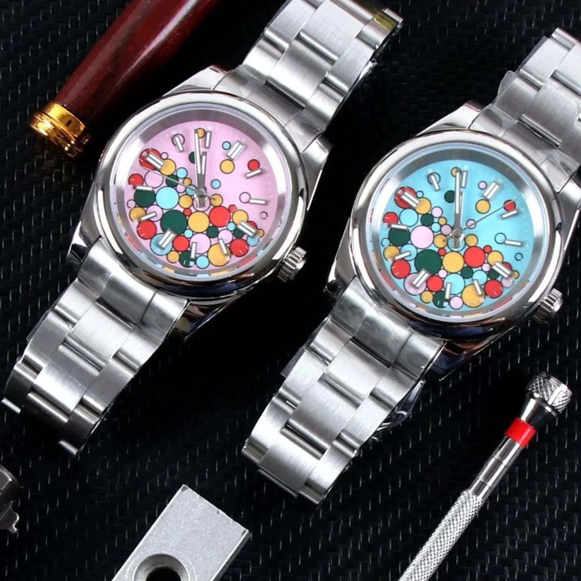 Dream Watches Special Edition 39 mm 'Celebration Dial' with Seiko NH35 Automatic Movement Sapphire Crystal Dress Watch - Blush Celebration Pink - DREAM WATCHES