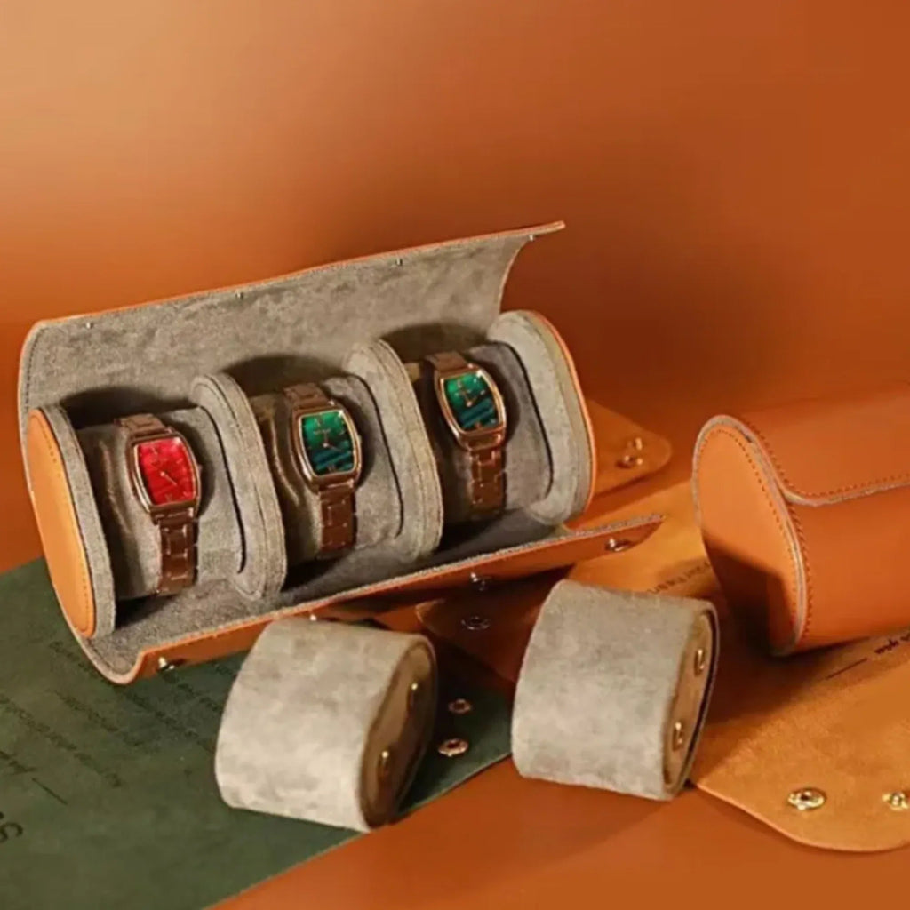 Dream Watches Trenta Premium Watch Storage and Travel Case : Triple Slot | Brown Leather - DREAM WATCHES