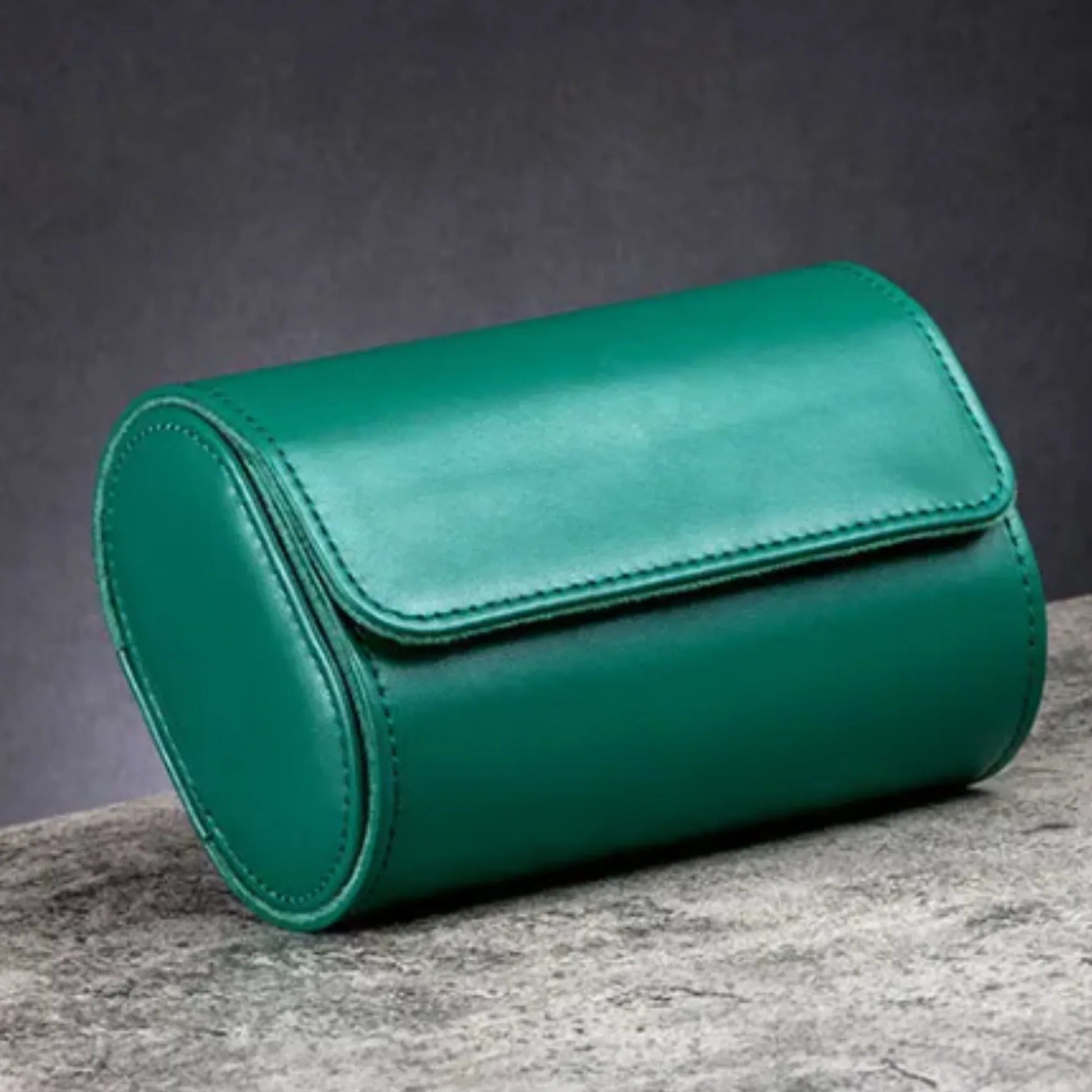 Dream Watches Trenta Premium Watch Storage and Travel Case : Triple Slot | Green Leather - DREAM WATCHES