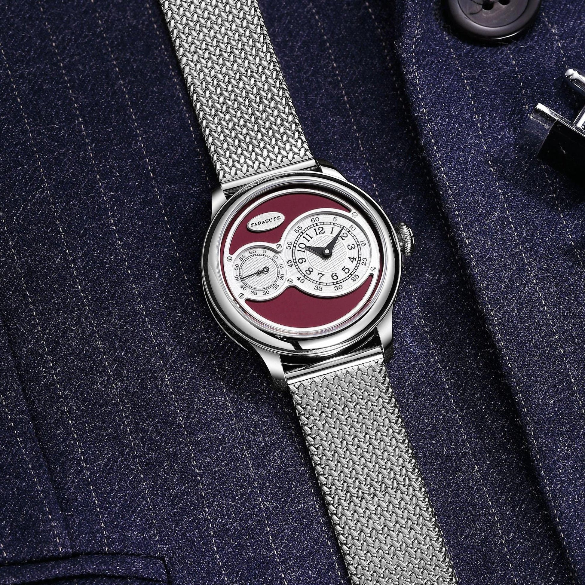 FARASUTE Mechanical wristwatch with custom movement - Maroon - DREAM WATCHES