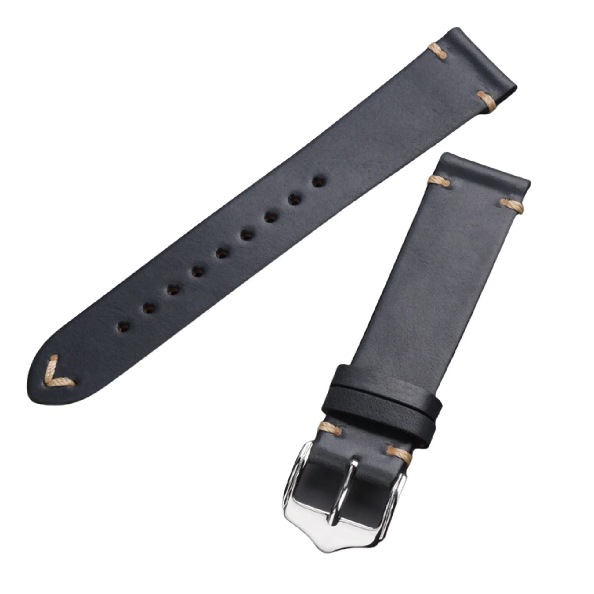 Genuine Leather Watch Strap Watchband 20mm with Steel Pin buckle - Black - DREAM WATCHES