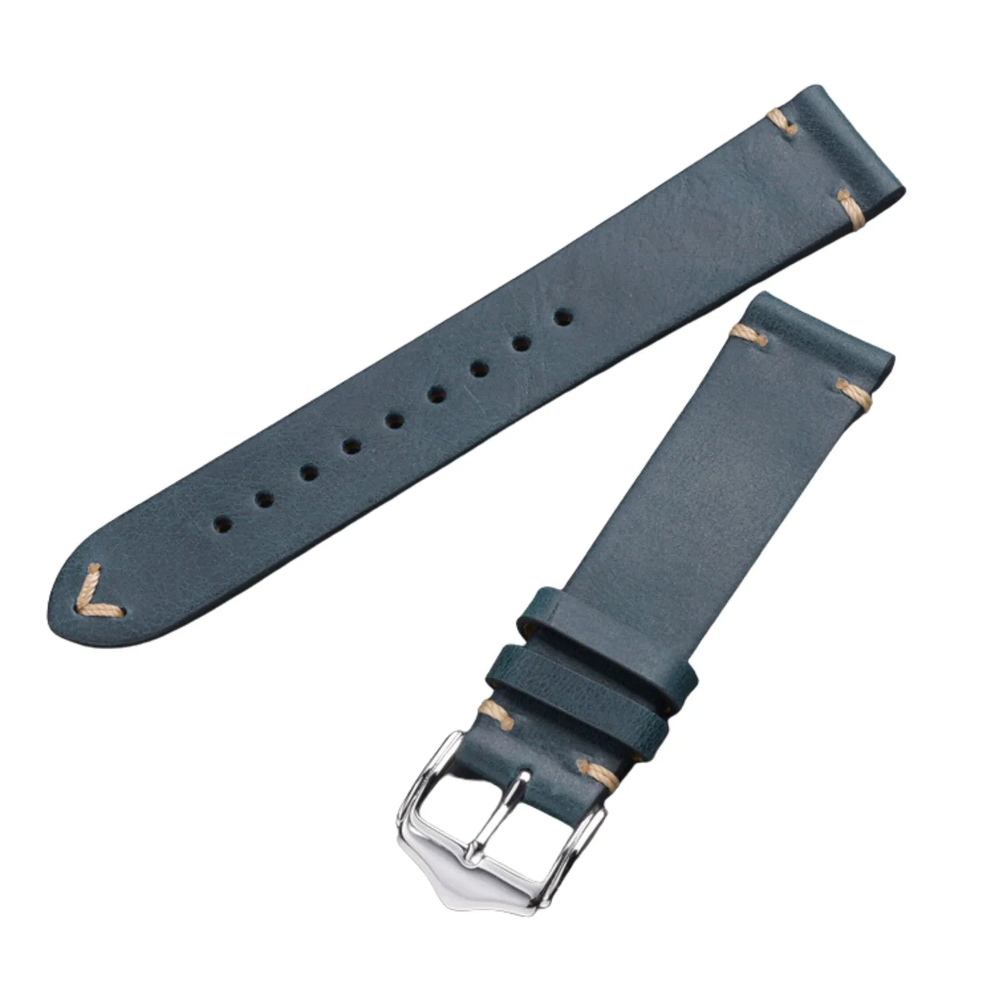 Genuine Leather Watch Strap Watchband 20mm with Steel Pin buckle - Blue - DREAM WATCHES