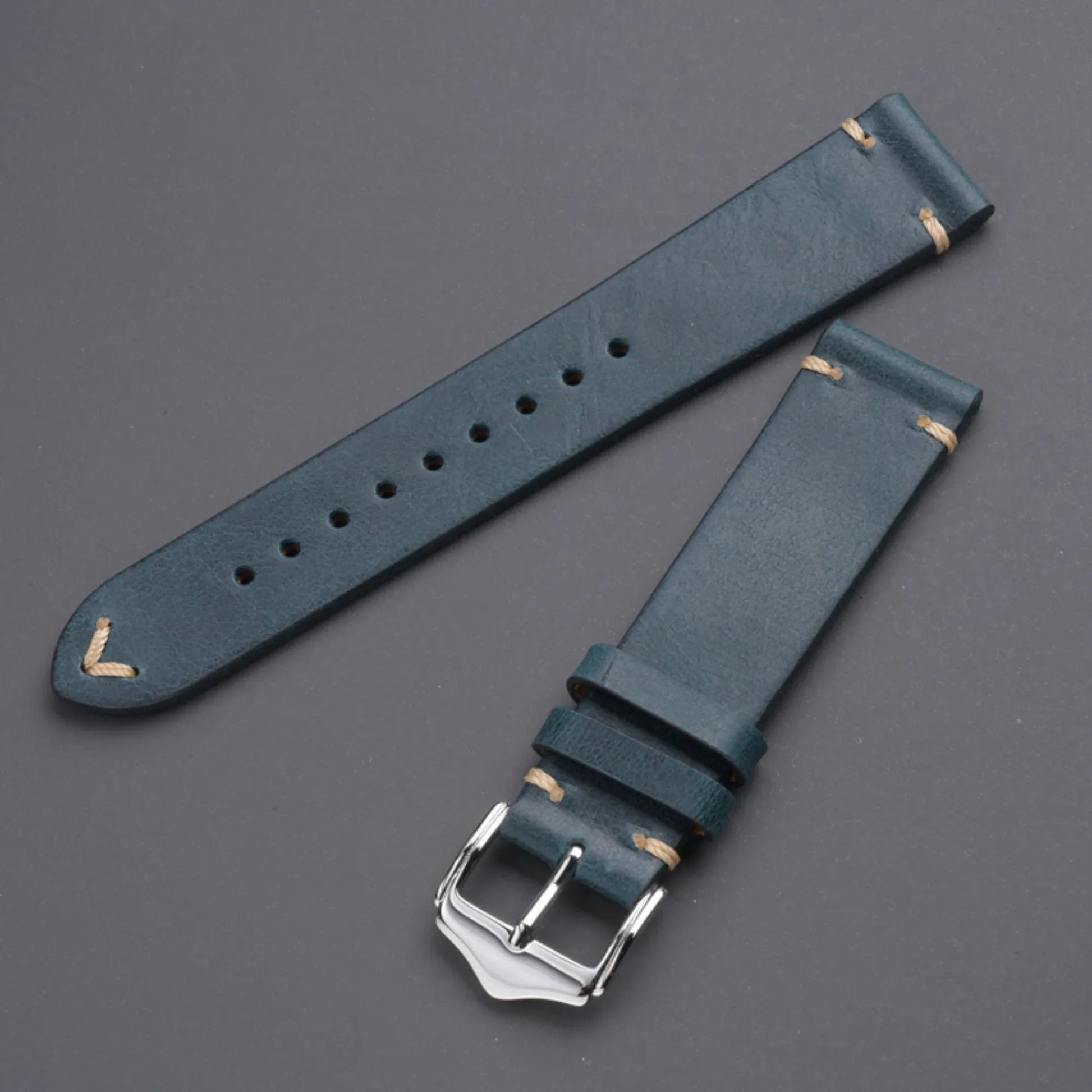 Genuine Leather Watch Strap Watchband 20mm with Steel Pin buckle - Blue - DREAM WATCHES