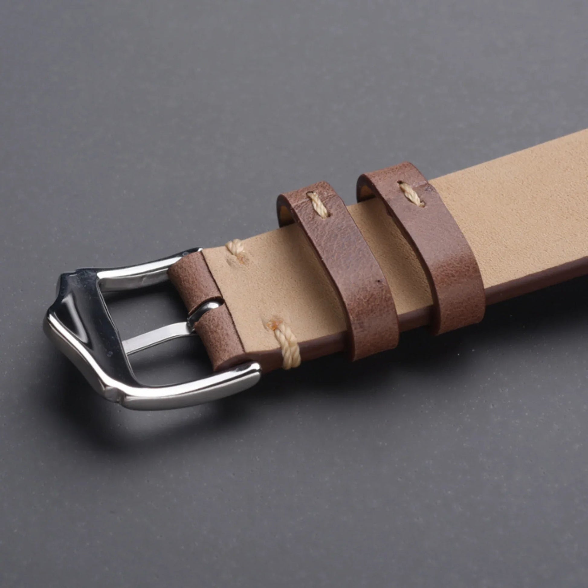 Genuine Leather Watch Strap Watchband 20mm with Steel Pin buckle - Coffee - DREAM WATCHES