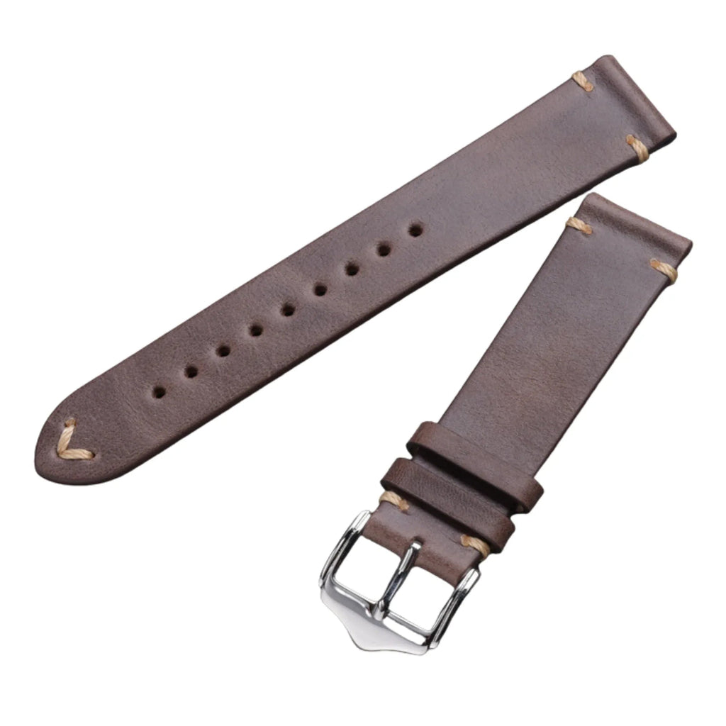 Genuine Leather Watch Strap Watchband 20mm with Steel Pin buckle - Coffee - DREAM WATCHES