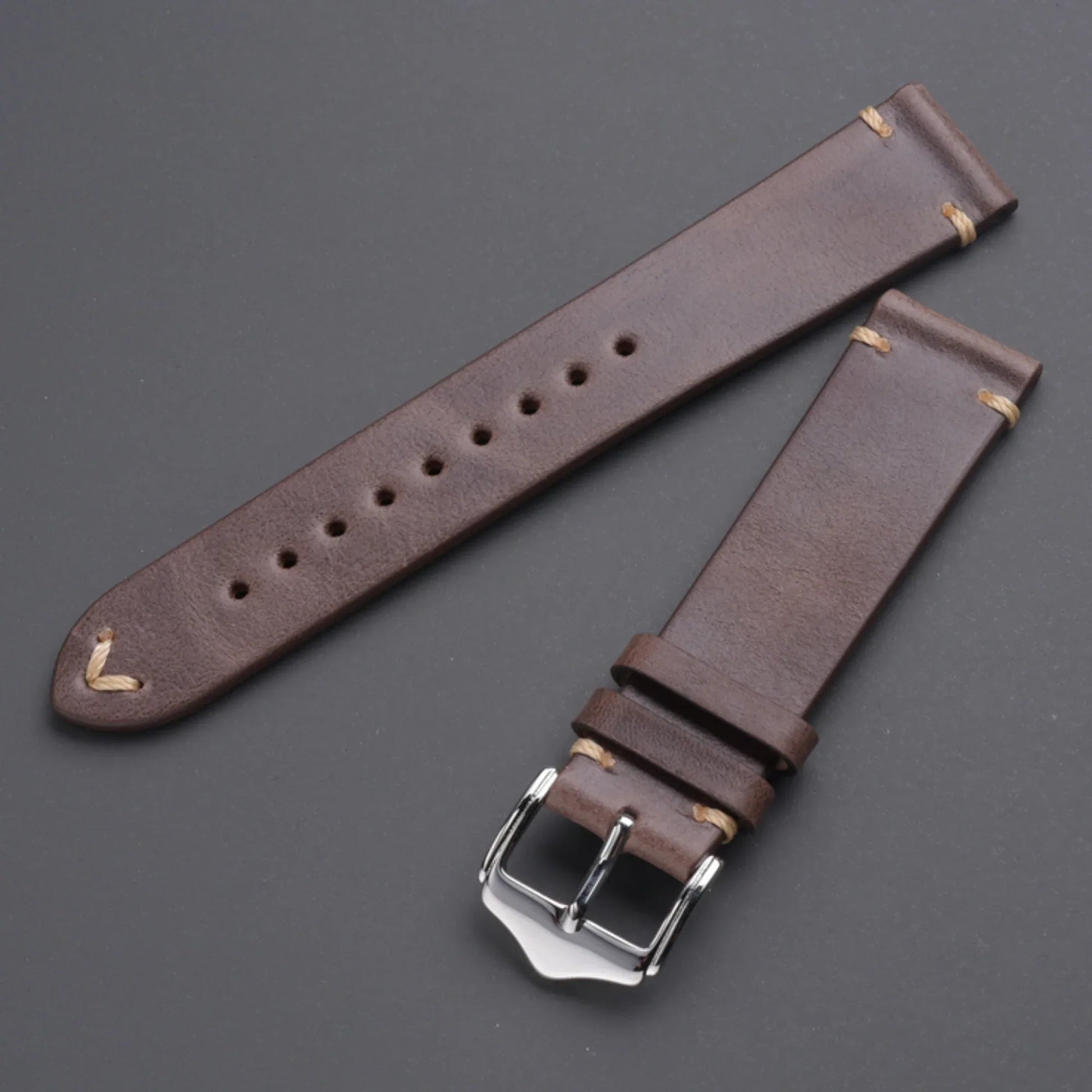 Genuine Leather Watch Strap Watchband 20mm with Steel Pin buckle - Coffee - DREAM WATCHES