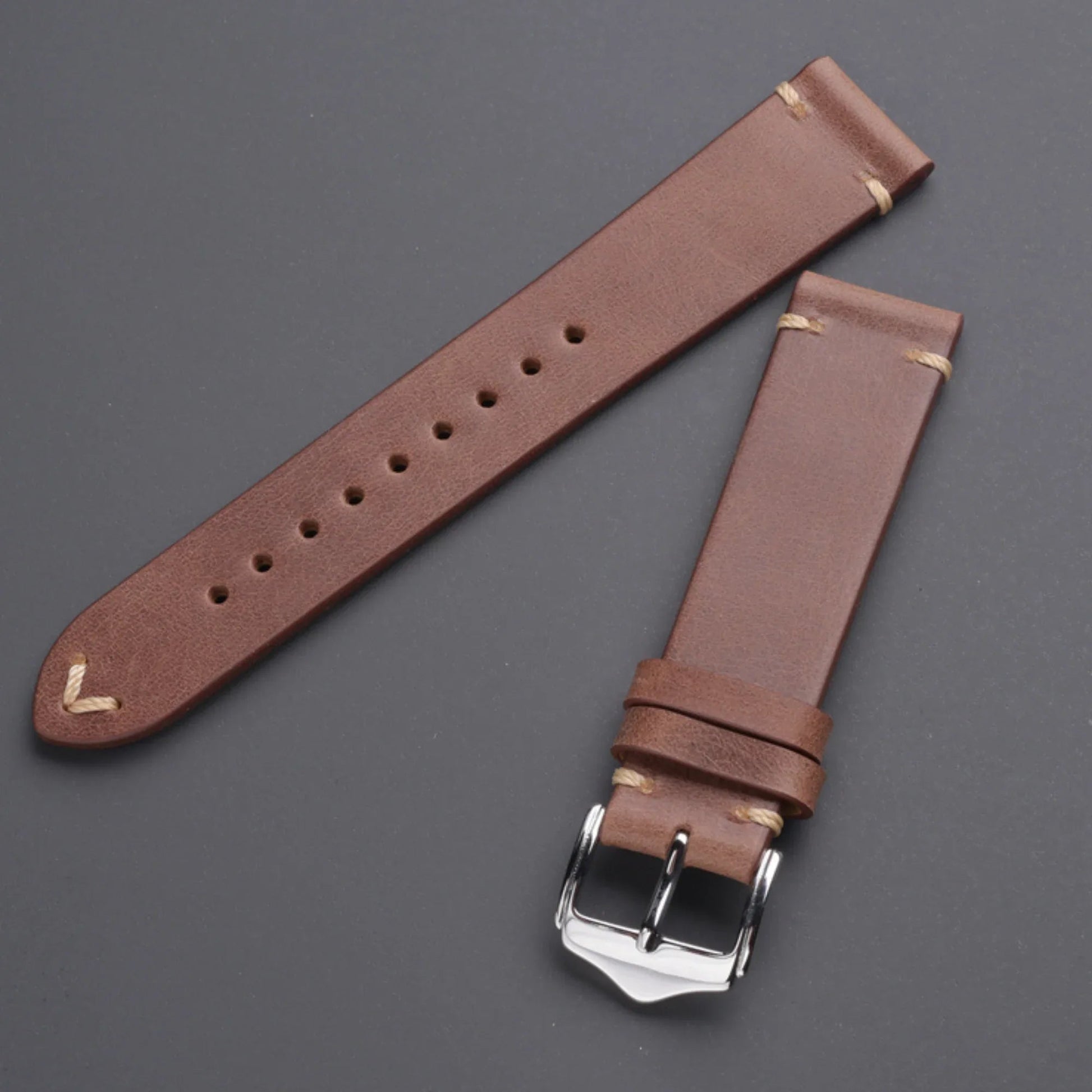 Genuine Leather Watch Strap Watchband 20mm with Steel Pin buckle - Light Brown - DREAM WATCHES