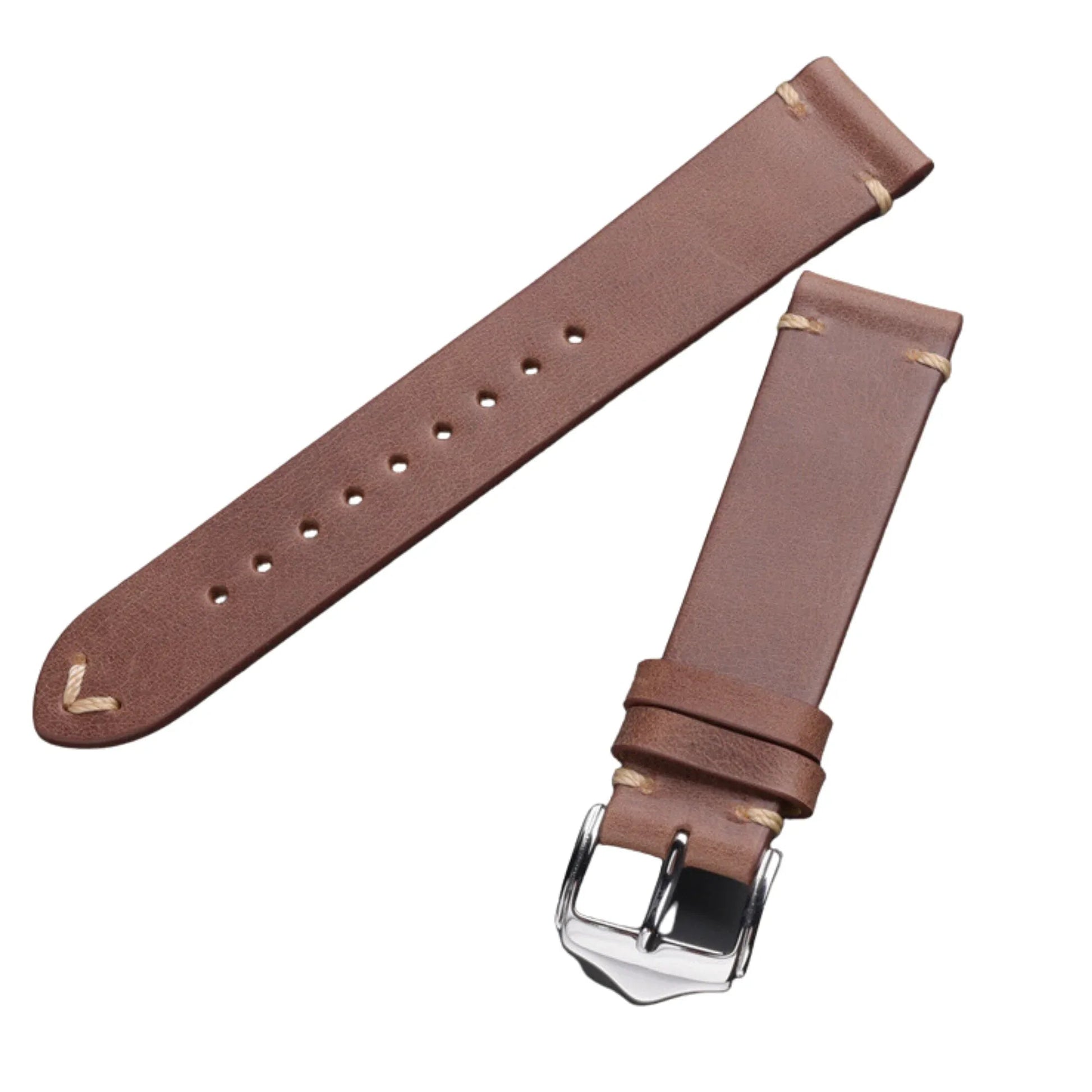Genuine Leather Watch Strap Watchband 20mm with Steel Pin buckle - Light Brown - DREAM WATCHES