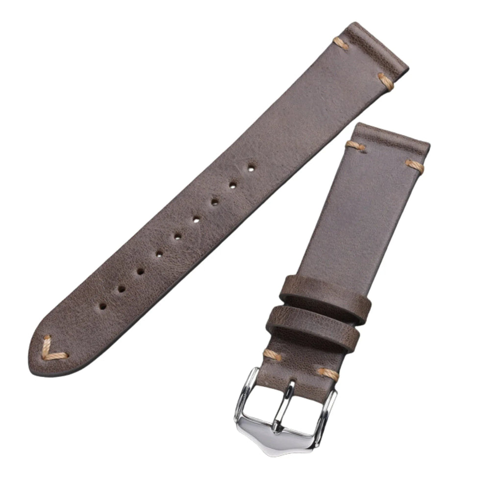 Genuine Leather Watch Strap Watchband 20mm with Steel Pin buckle - Oil Dark Brown - DREAM WATCHES