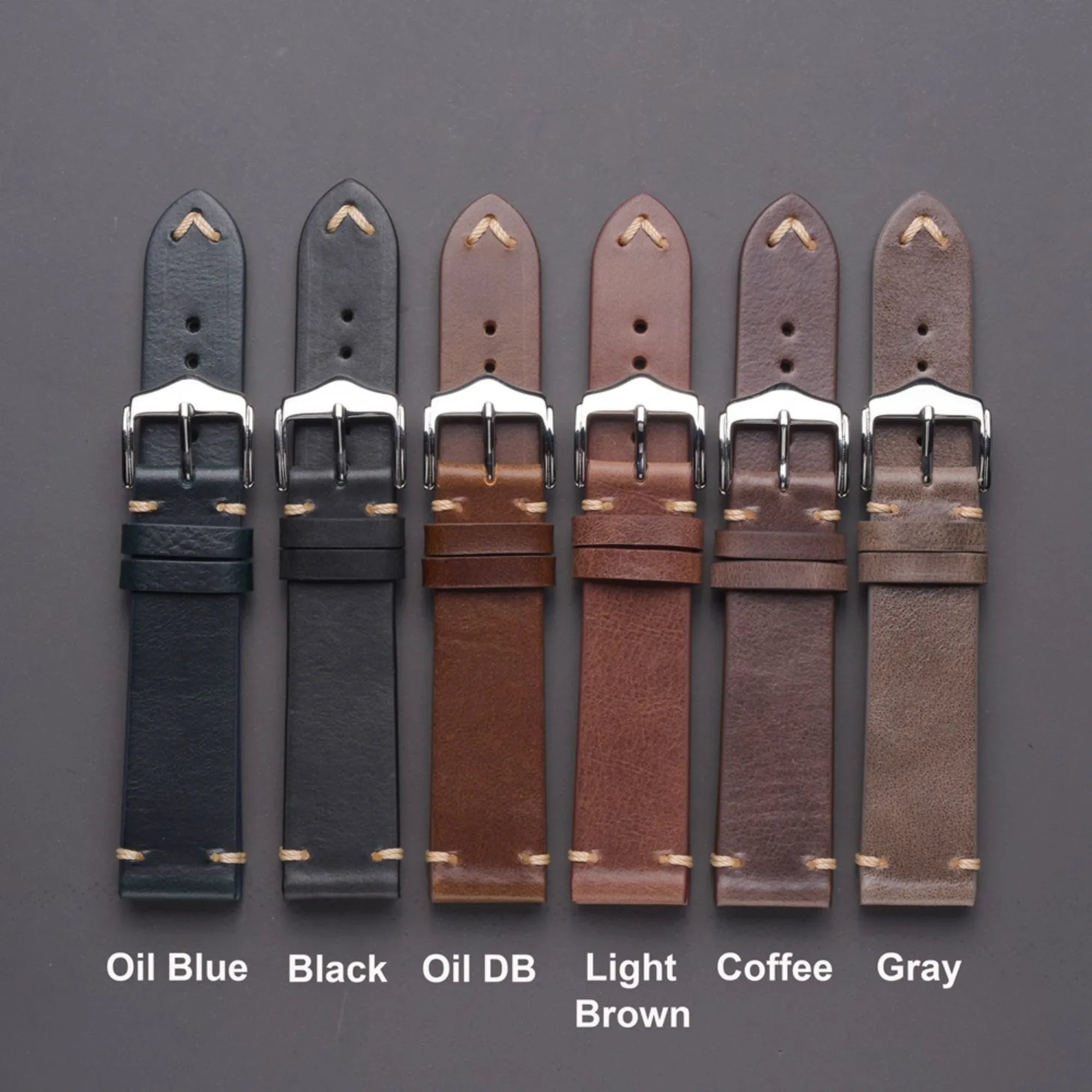 Genuine Leather Watch Strap Watchband 20mm with Steel Pin buckle - Oil Dark Brown - DREAM WATCHES