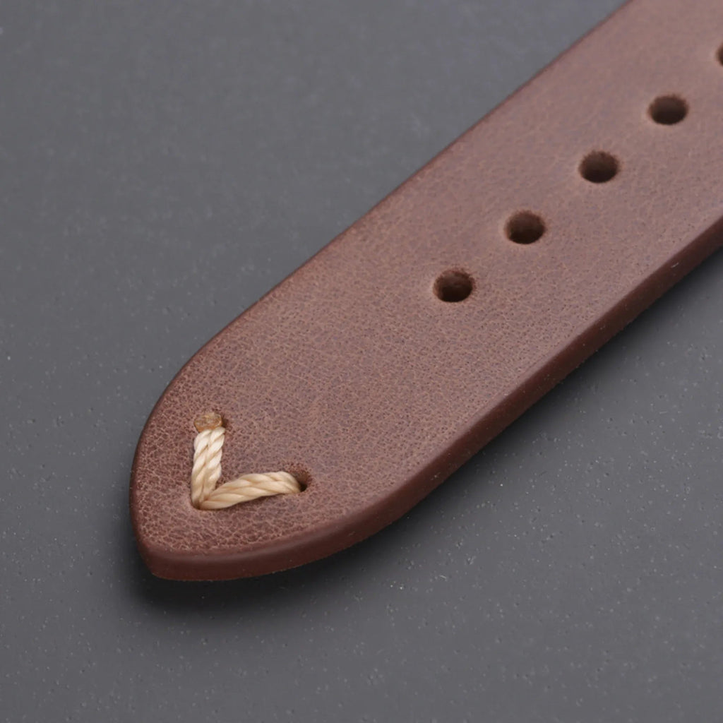 Genuine Leather Watch Strap Watchband 20mm with Steel Pin buckle - Oil Dark Brown - DREAM WATCHES