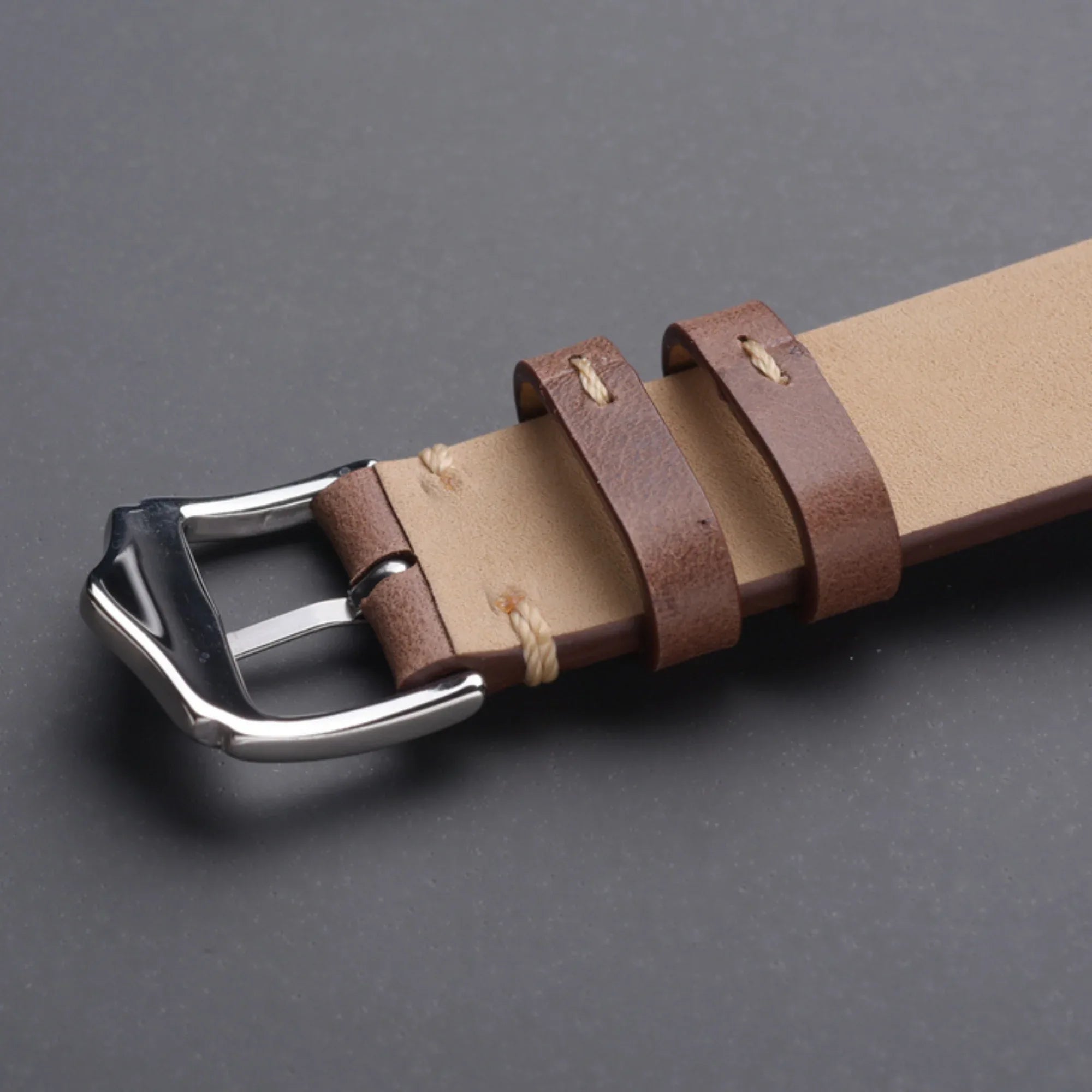 Genuine Leather Watch Strap Watchband 20mm with Steel Pin buckle - Oil Dark Brown - DREAM WATCHES