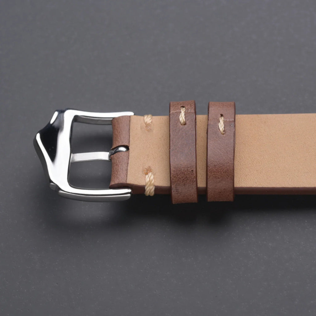 Genuine Leather Watch Strap Watchband 20mm with Steel Pin buckle - Oil Dark Brown - DREAM WATCHES