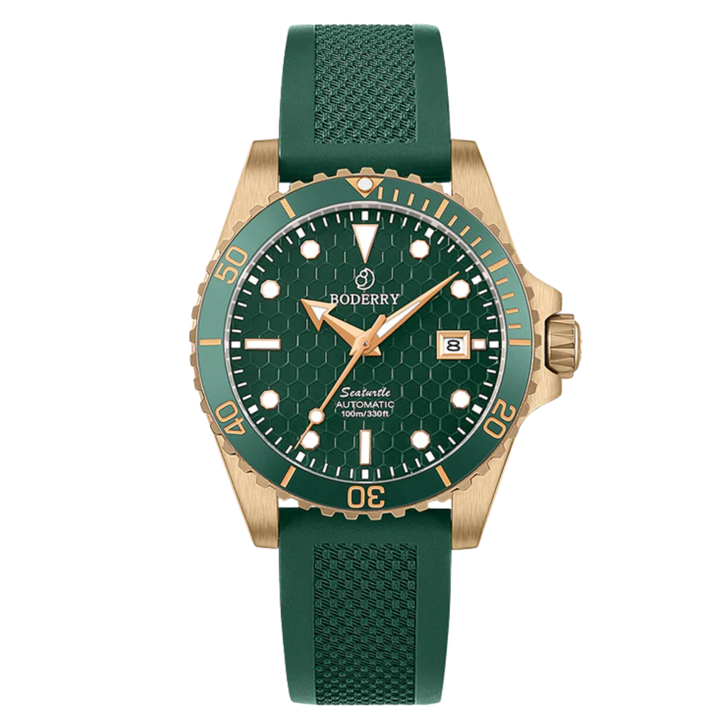 SEATURTLE OCEAN(BRONZE) - Automatic Bronze Diver Watch | Sea Green/FKM Rubber