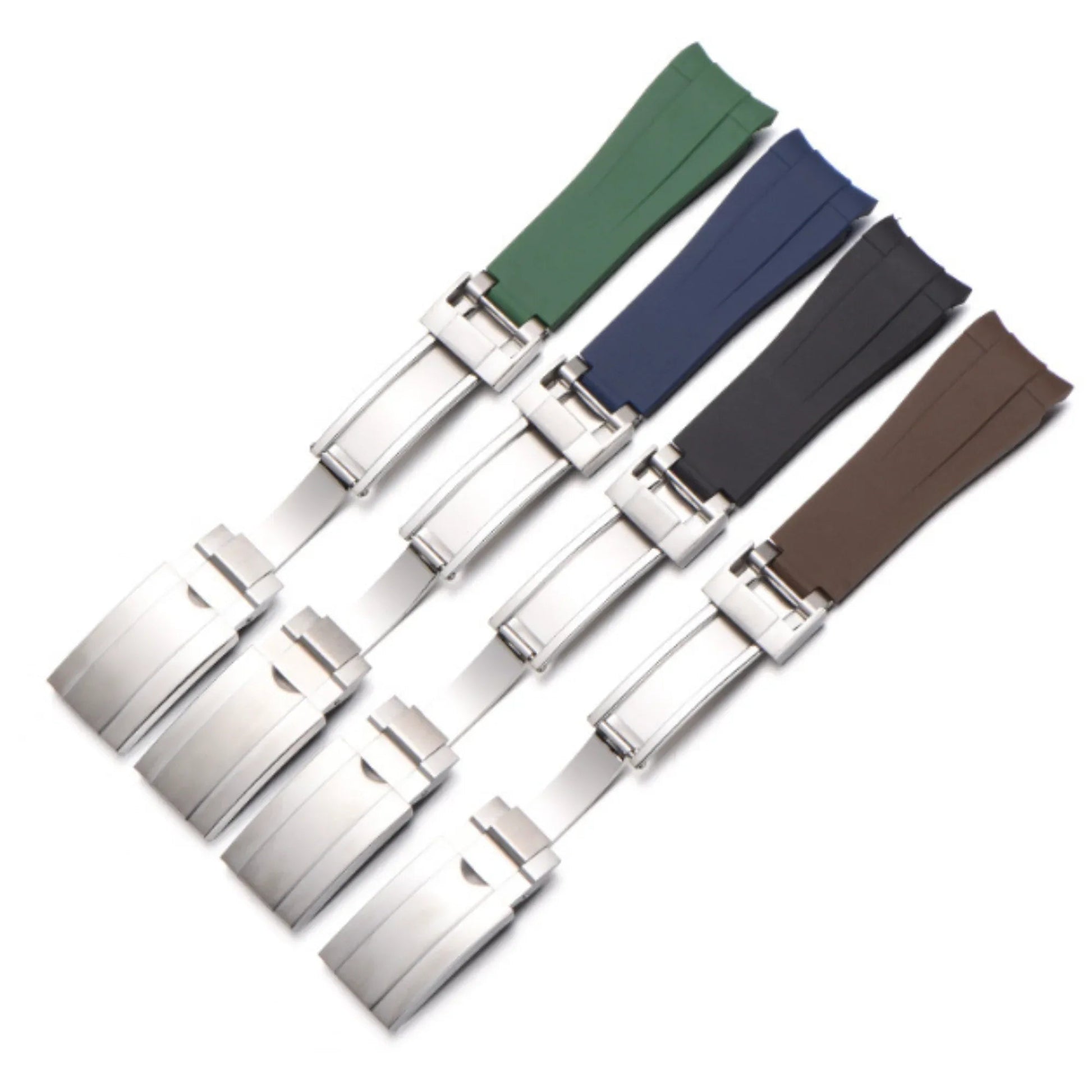 High End Curved FKM Rubber Watch Band - Oyster Style Deployment Clasp: 20 mm - Black/ Golden - DREAM WATCHES