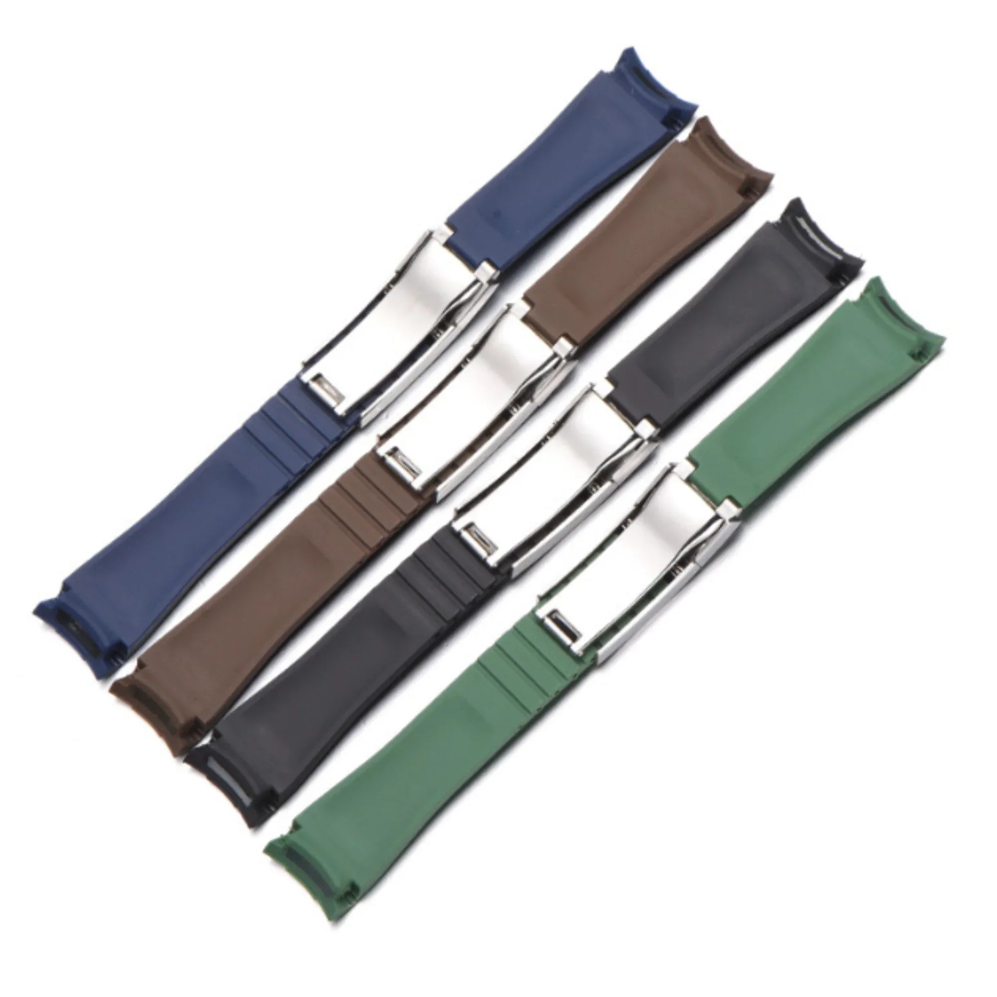 High End Curved FKM Rubber Watch Band - Oyster Style Deployment Clasp: 20 mm- Blue - DREAM WATCHES