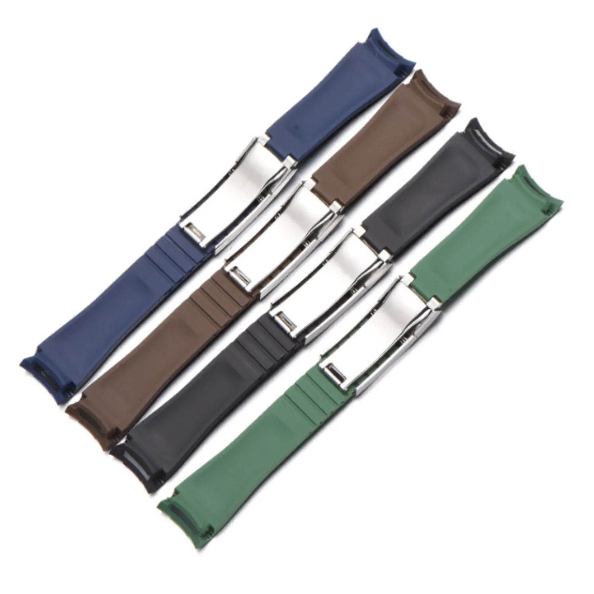 High End Curved FKM Rubber Watch Band - Oyster Style Deployment Clasp: 20 mm- Blue - DREAM WATCHES