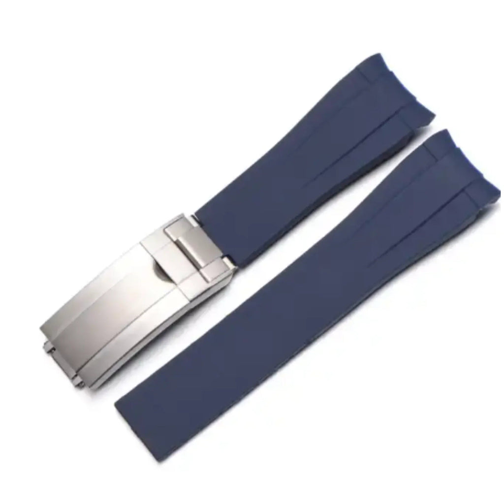 High End Curved FKM Rubber Watch Band - Oyster Style Deployment Clasp: 20 mm- Blue - DREAM WATCHES