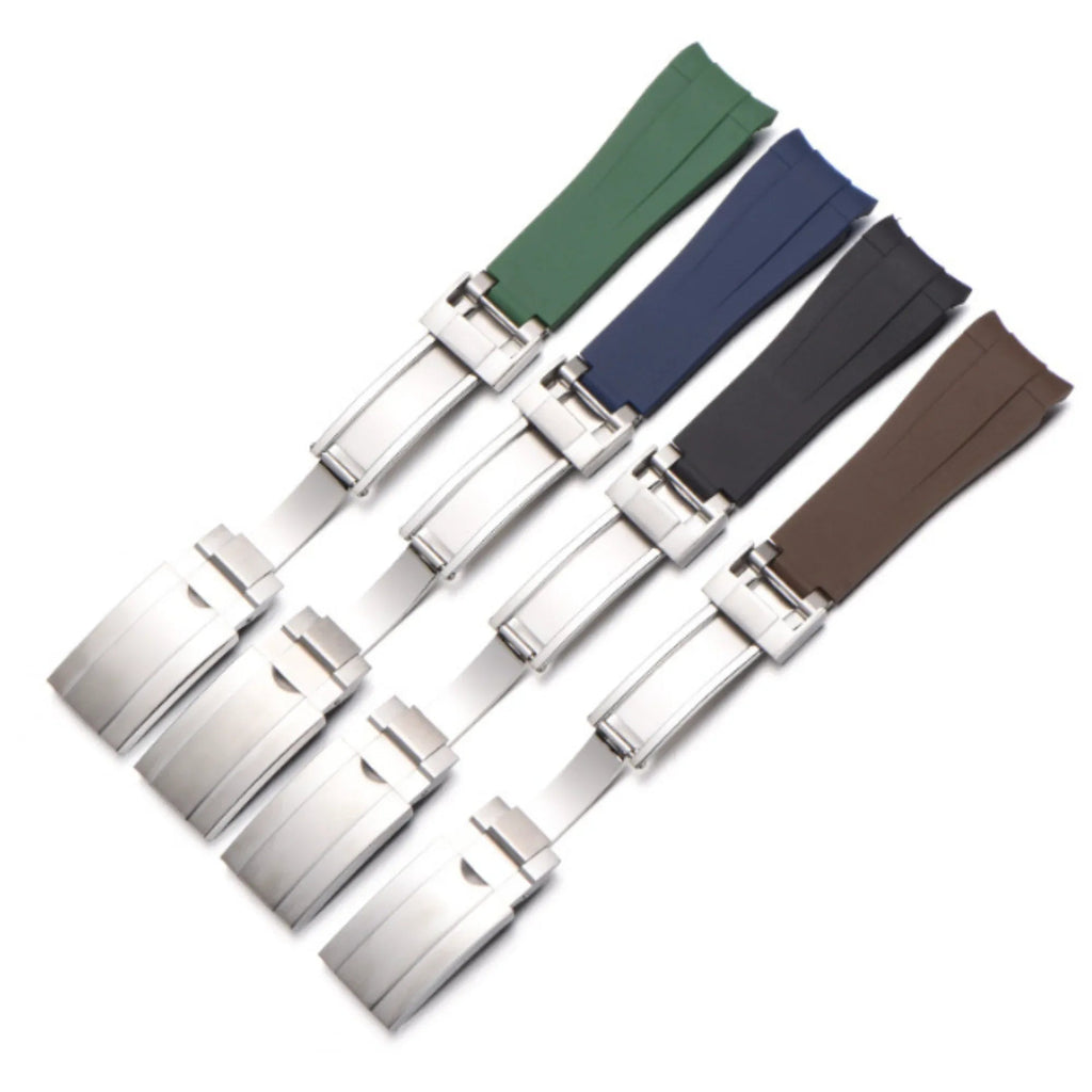 High End Curved FKM Rubber Watch Band - Oyster Style Deployment Clasp: 20 mm- Blue - DREAM WATCHES