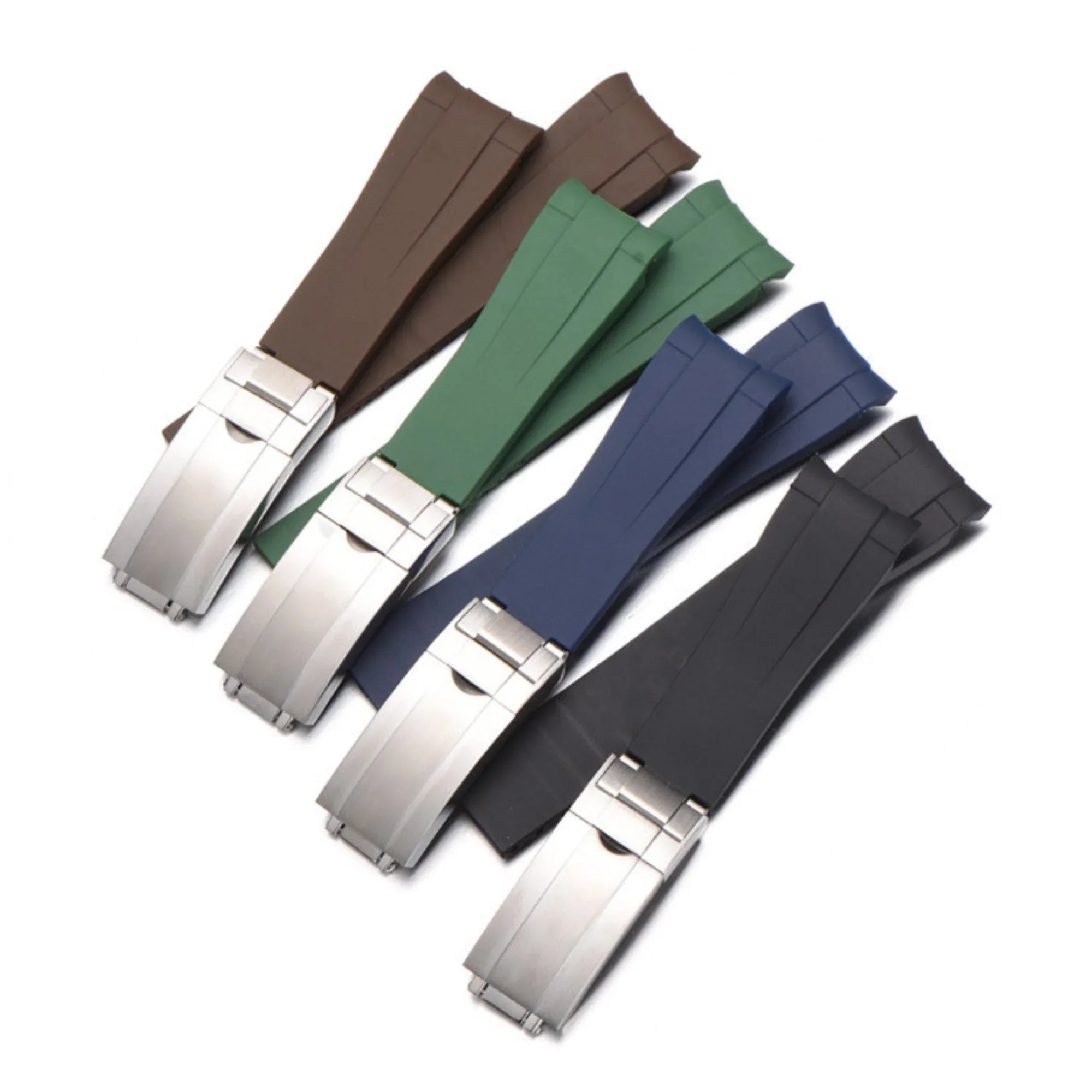 High End Curved FKM Rubber Watch Band - Oyster Style Deployment Clasp: 20 mm -Green - DREAM WATCHES