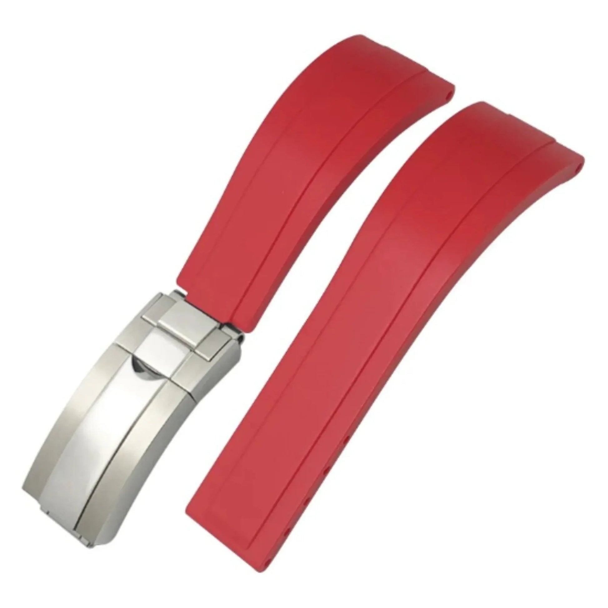 High End Curved FKM Rubber Watch Band - Oyster Style Deployment Clasp: 20 Mm -Red - DREAM WATCHES