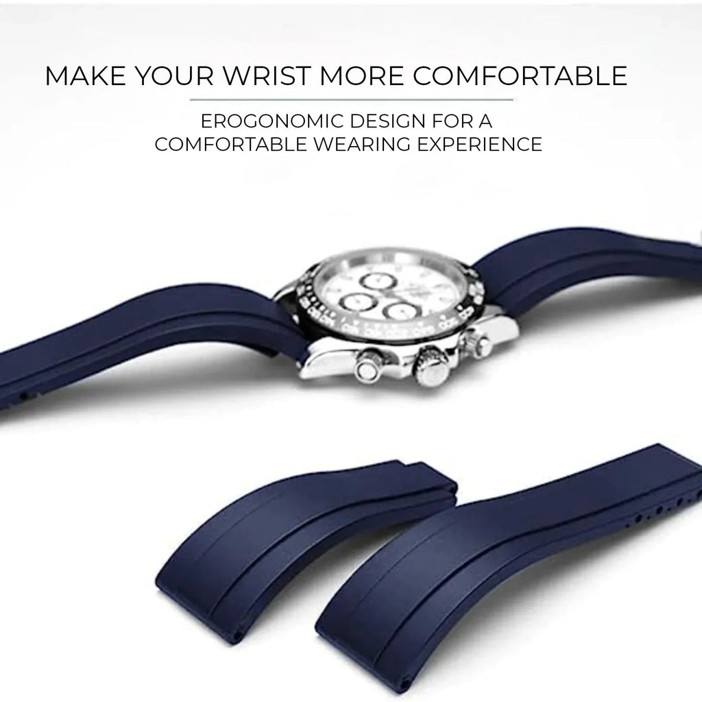 High End Curved FKM Rubber Watch Band - Oyster Style Deployment Clasp: 20 mm -White - DREAM WATCHES