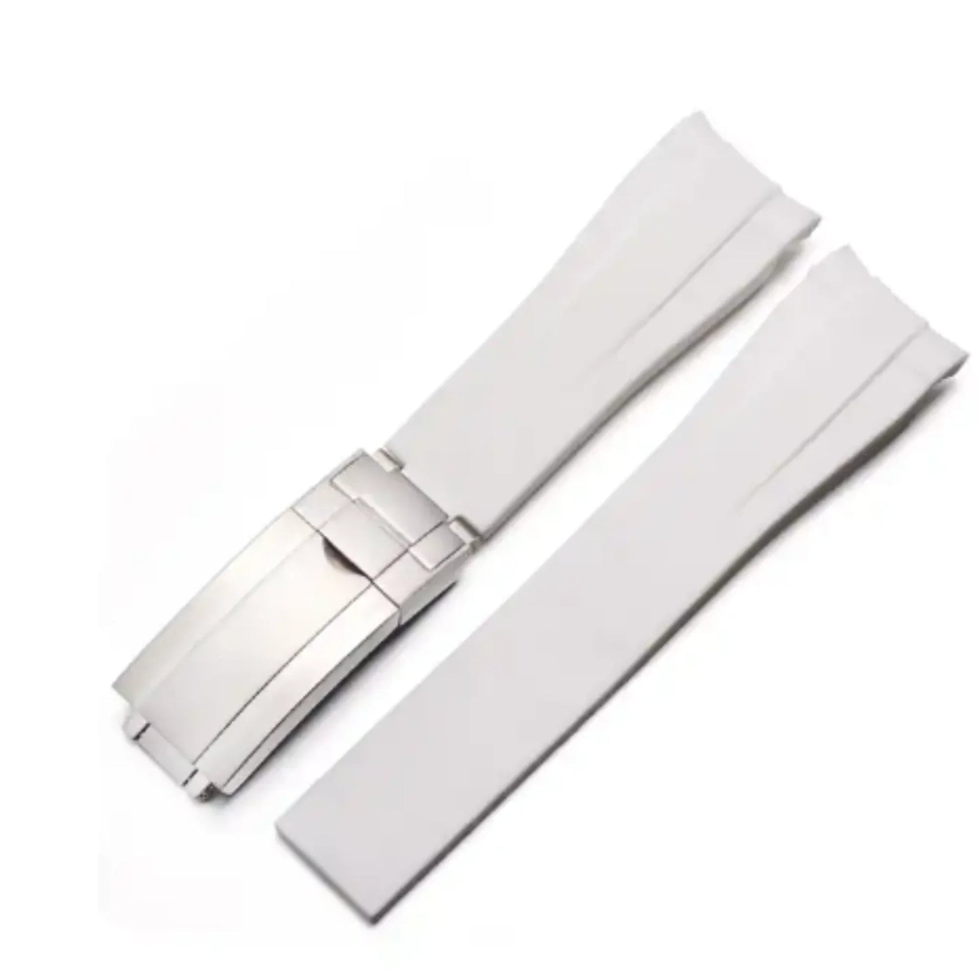 High End Curved FKM Rubber Watch Band - Oyster Style Deployment Clasp: 20 mm -White - DREAM WATCHES