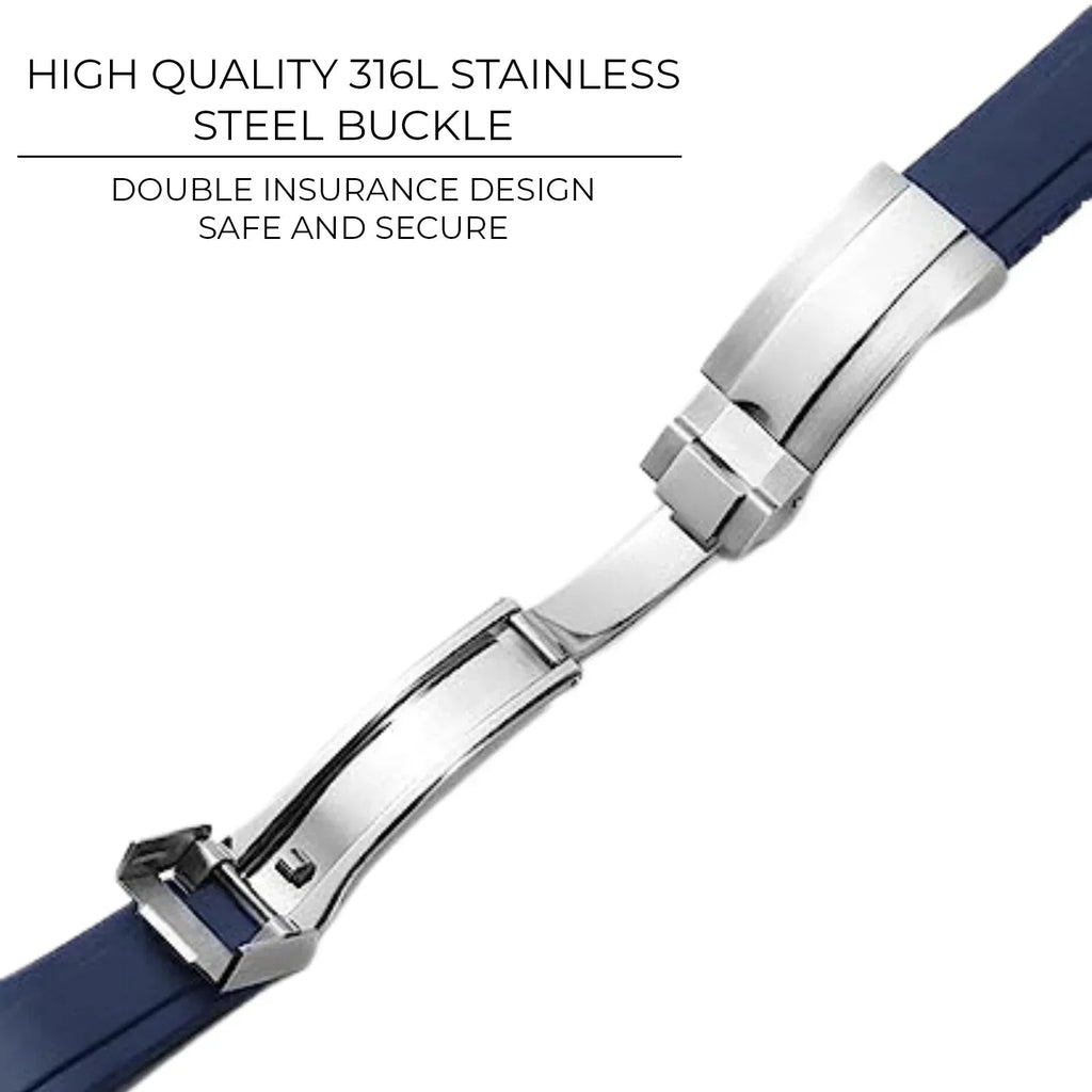 High End Curved FKM Rubber Watch Band with Oyster Style Deployment Clasp: 20 mm - Orange with Rose Gold Dual tone - DREAM WATCHES