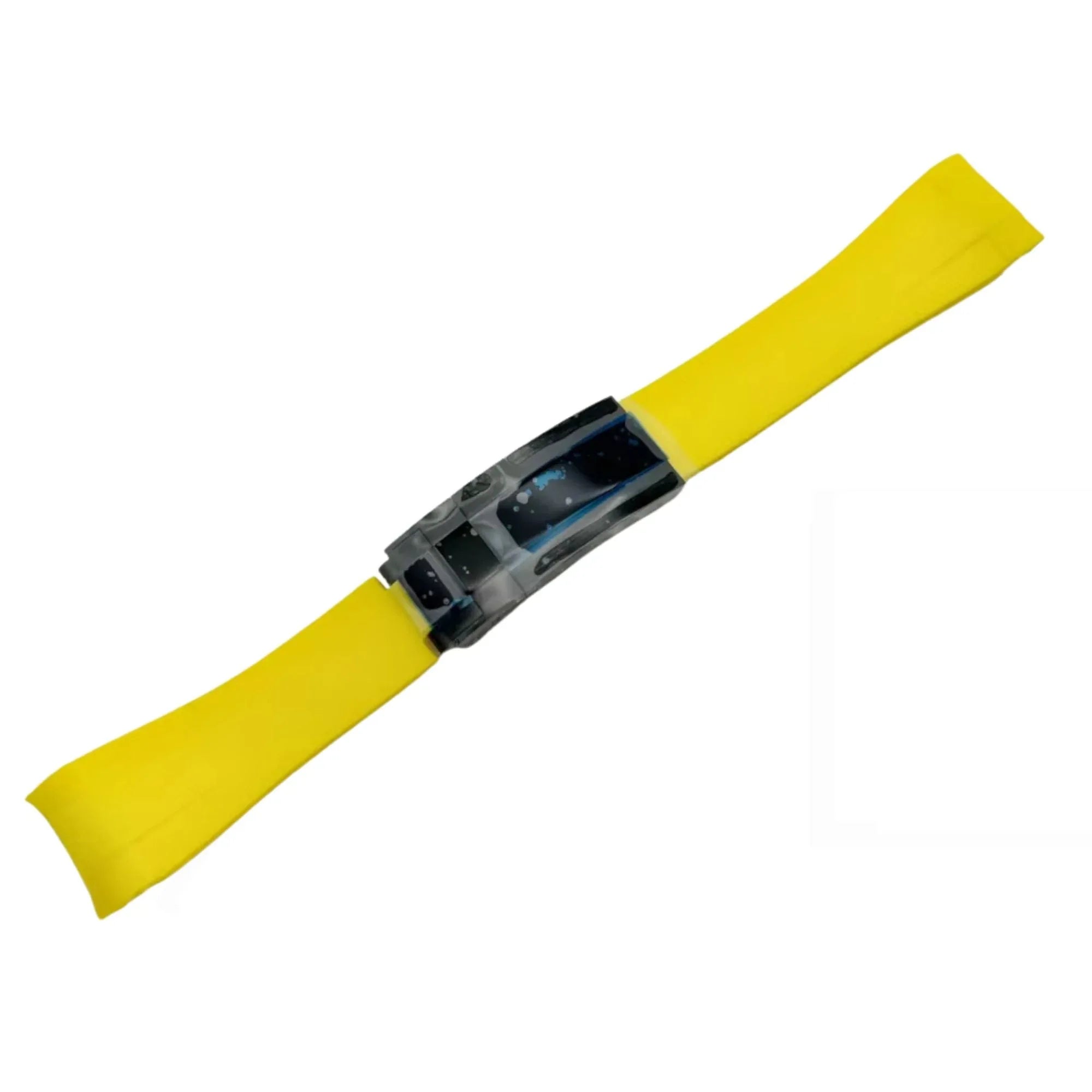 High End Curved FKM Rubber Watch Band With Oyster Style Deployment Clasp: 20 Mm - Yellow With Black Buckle - DREAM WATCHES
