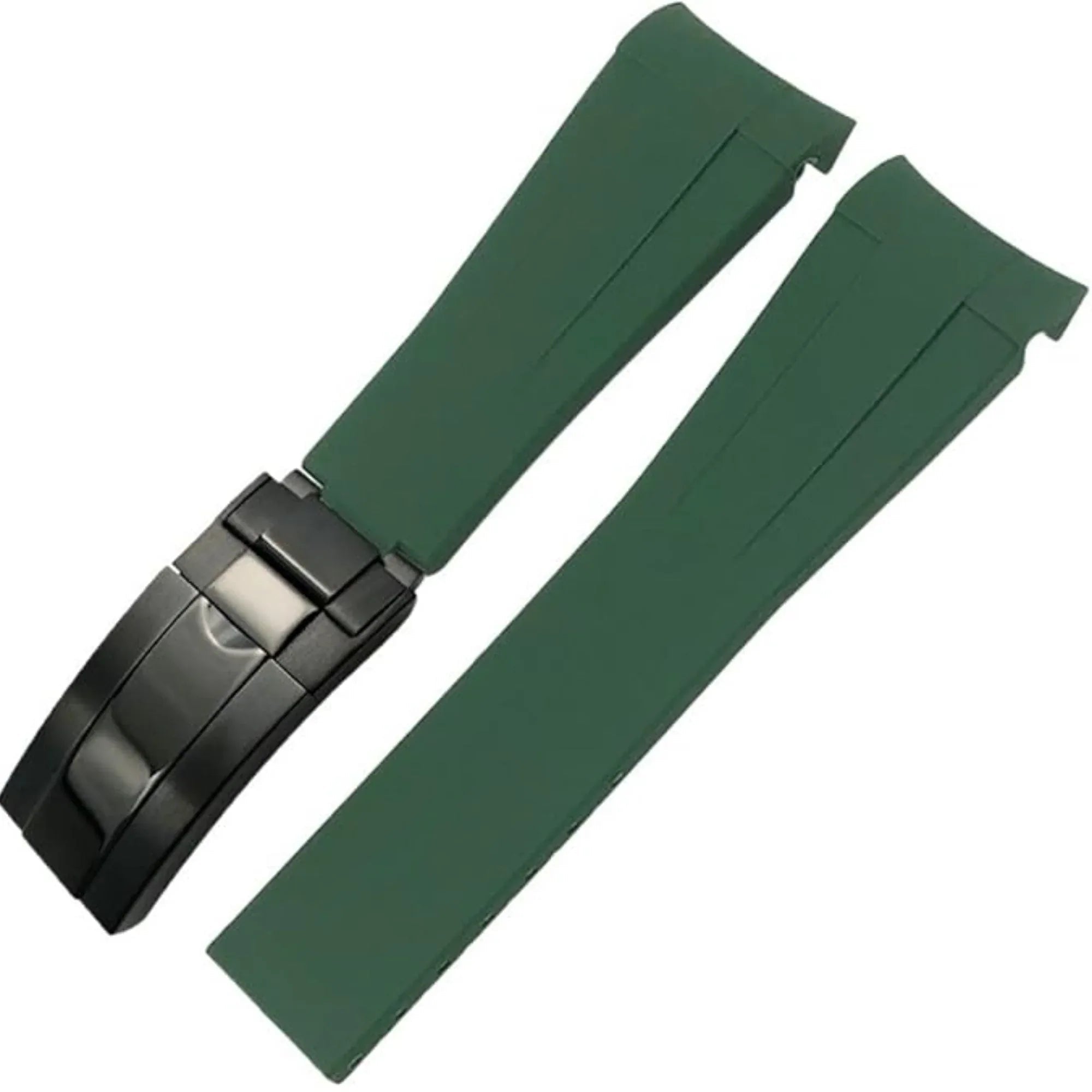 High End Curved FKM Rubber Watch Strap - Oyster Style Deployment Clasp 20mm - Green with Black Clasp - DREAM WATCHES