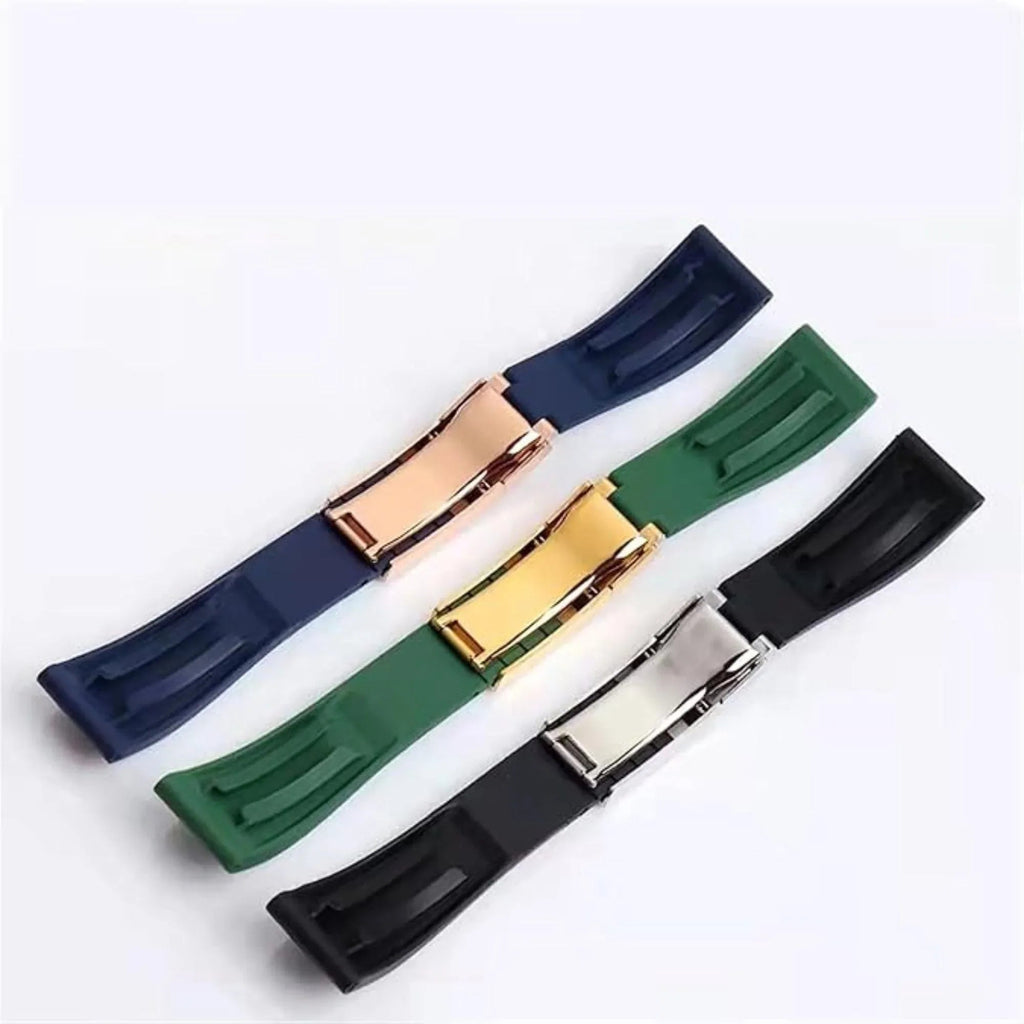 High End Curved FKM Rubber Watch Strap - Oyster Style Deployment Clasp 20mm - White with Golden Clasp - DREAM WATCHES