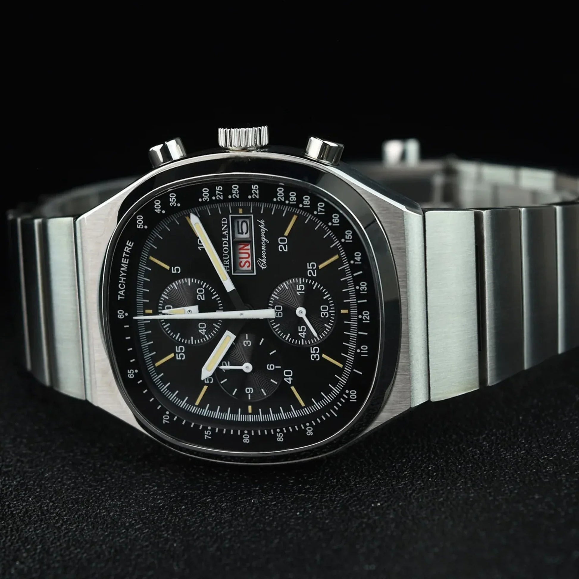 Hruodland Square Retro Chronograph - Sunbrust Black - DREAM WATCHES