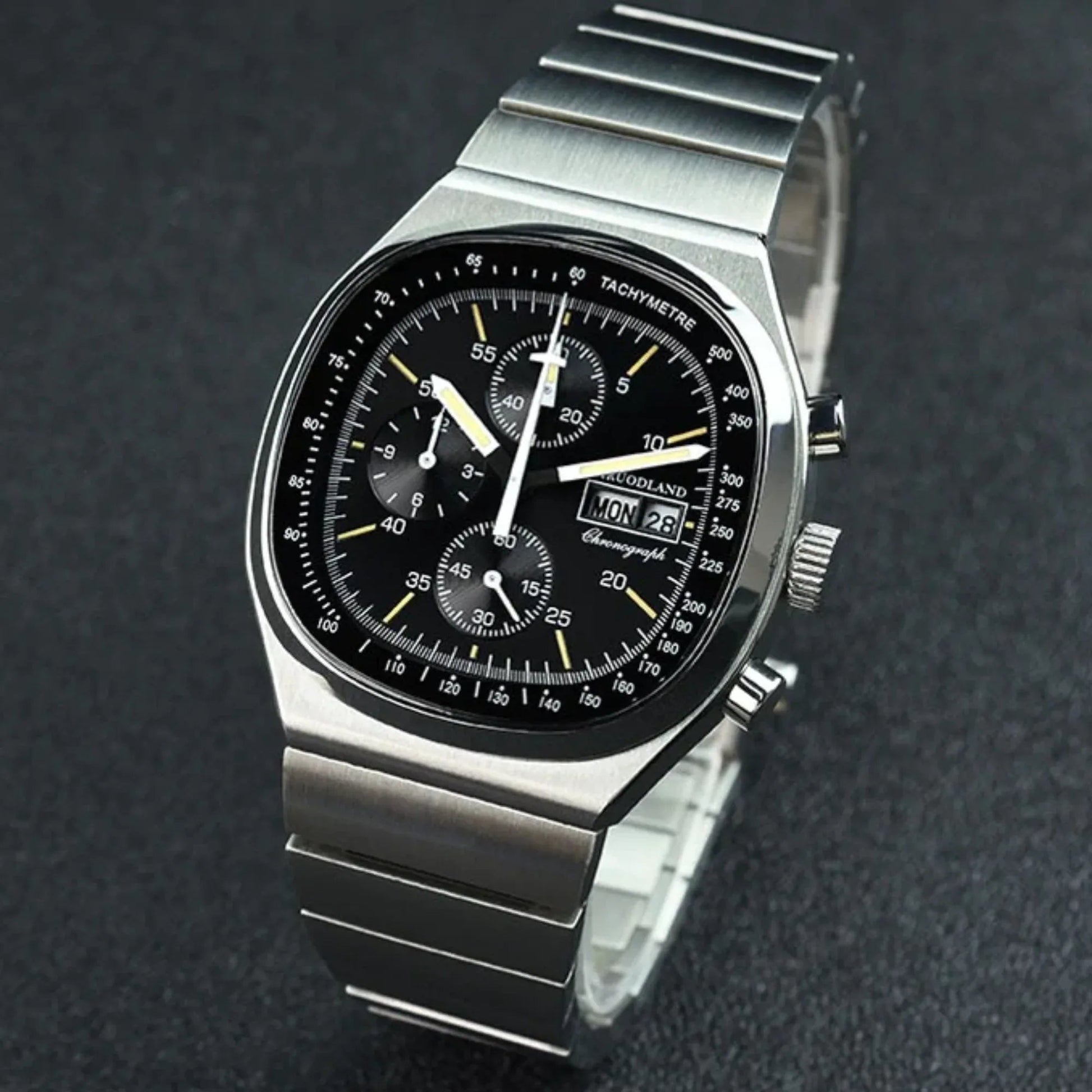 Hruodland Square Retro Chronograph - Sunbrust Black - DREAM WATCHES