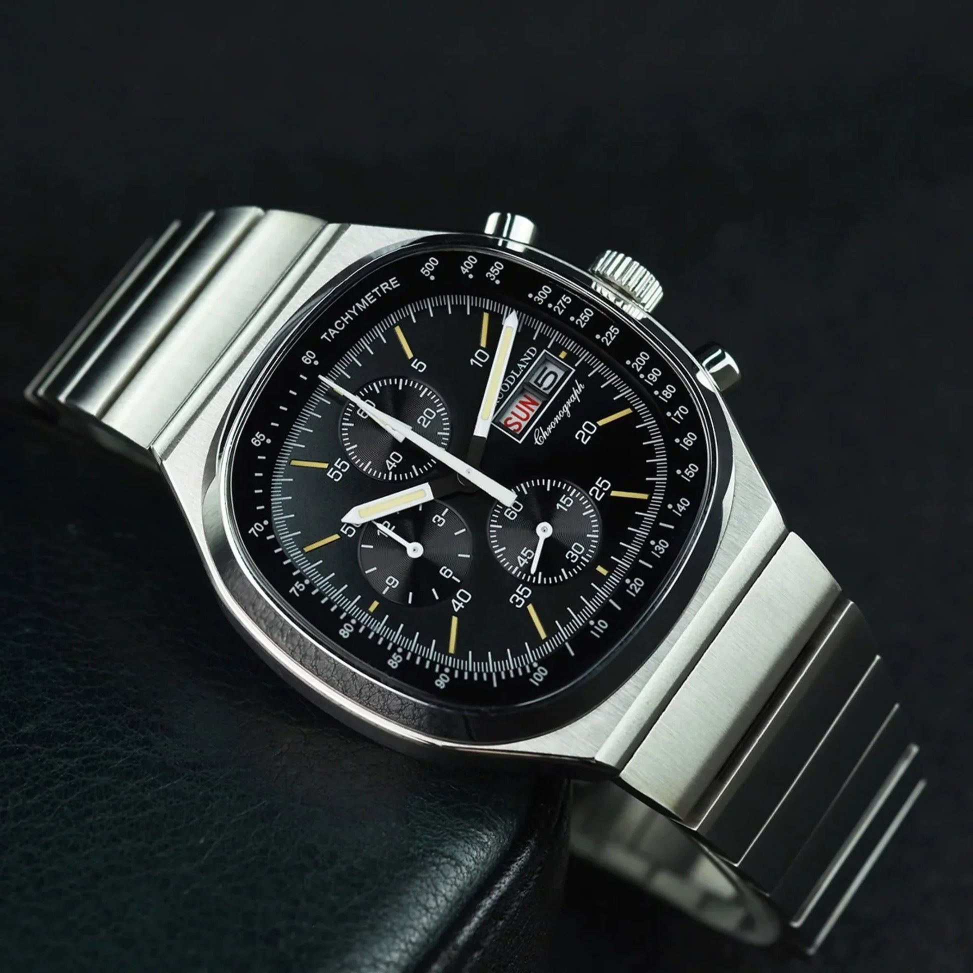 Hruodland Square Retro Chronograph - Sunbrust Black - DREAM WATCHES