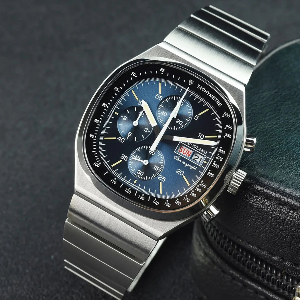 Hruodland Square Retro Chronograph - Sunbrust Blue - DREAM WATCHES