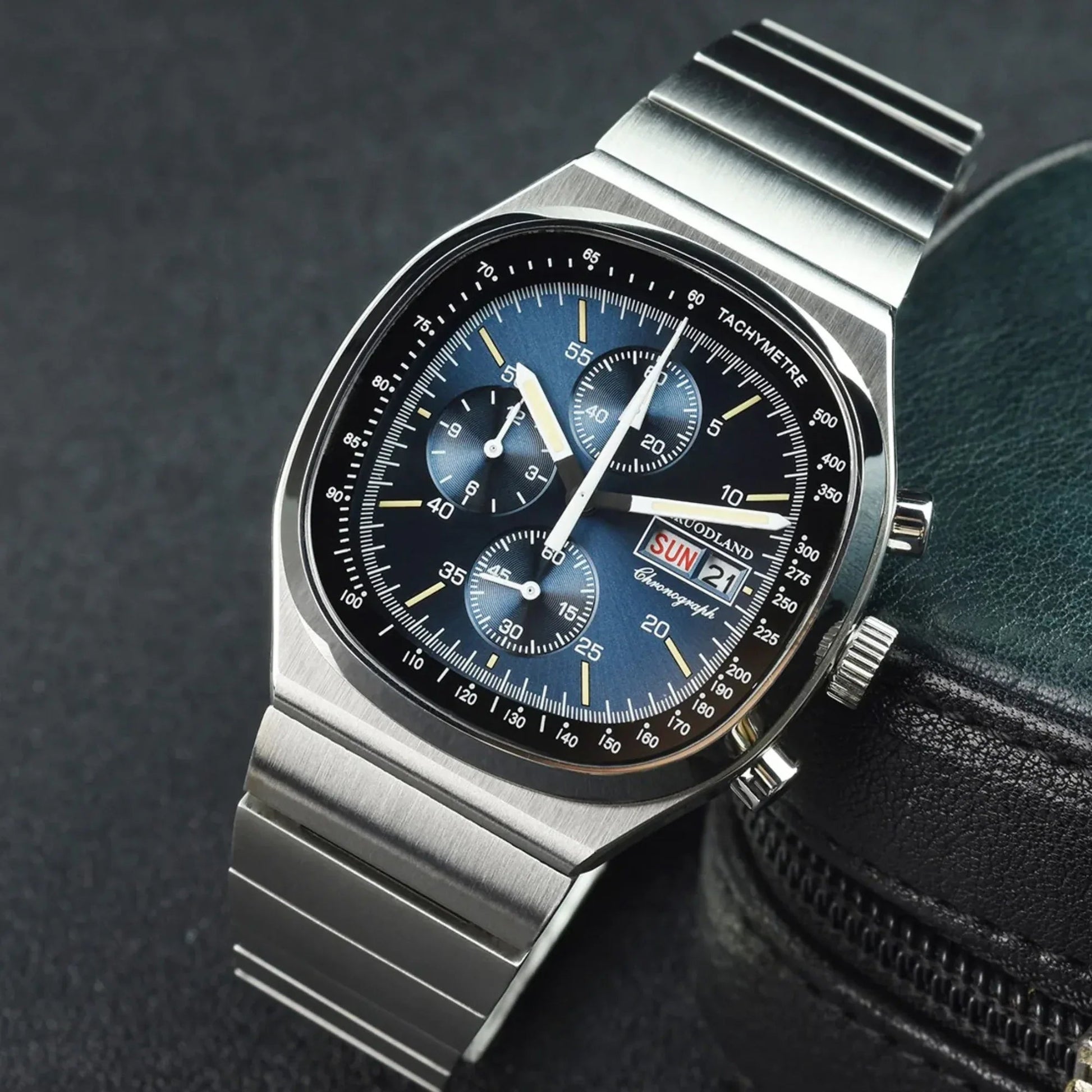 Hruodland Square Retro Chronograph - Sunbrust Blue - DREAM WATCHES