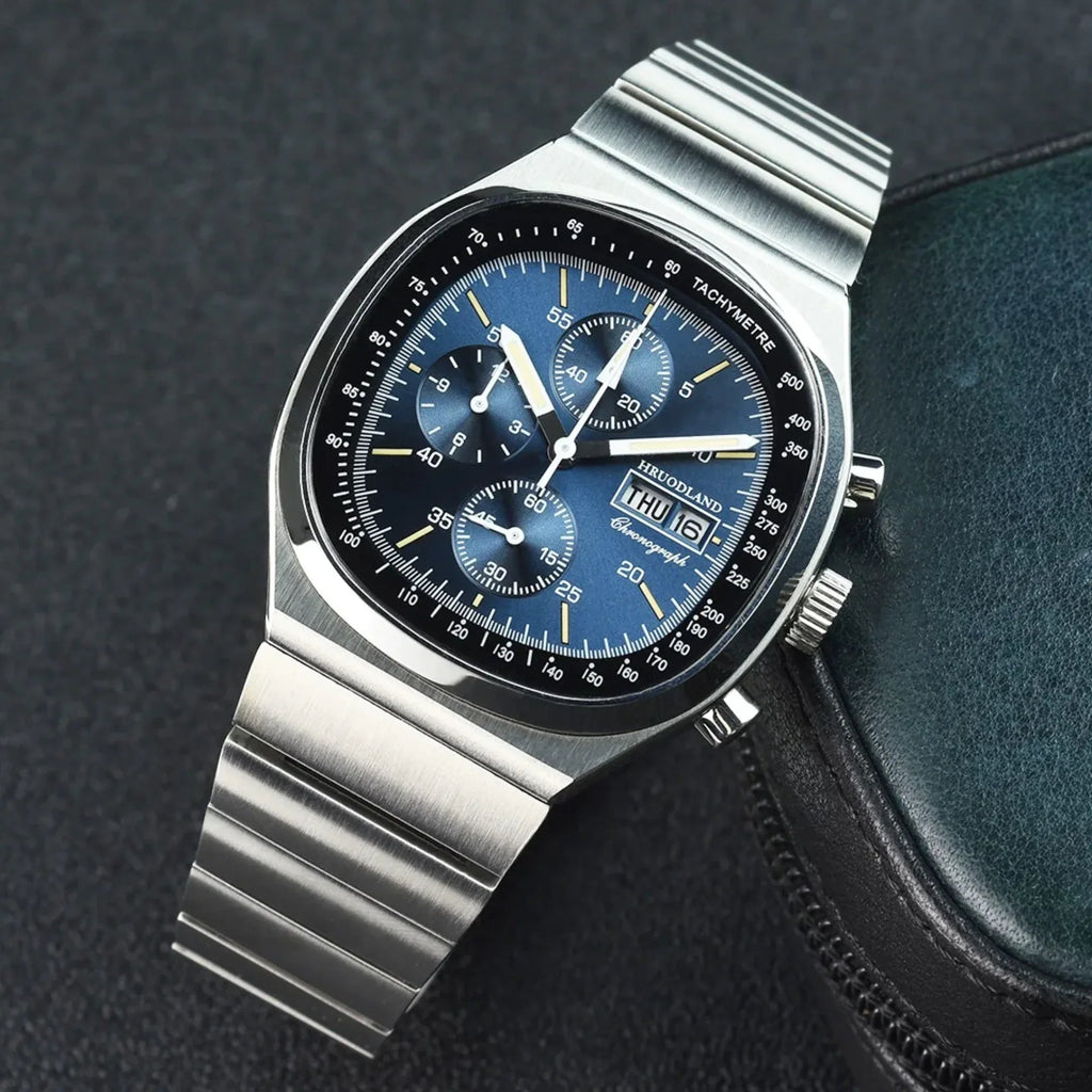 Hruodland Square Retro Chronograph - Sunbrust Blue - DREAM WATCHES