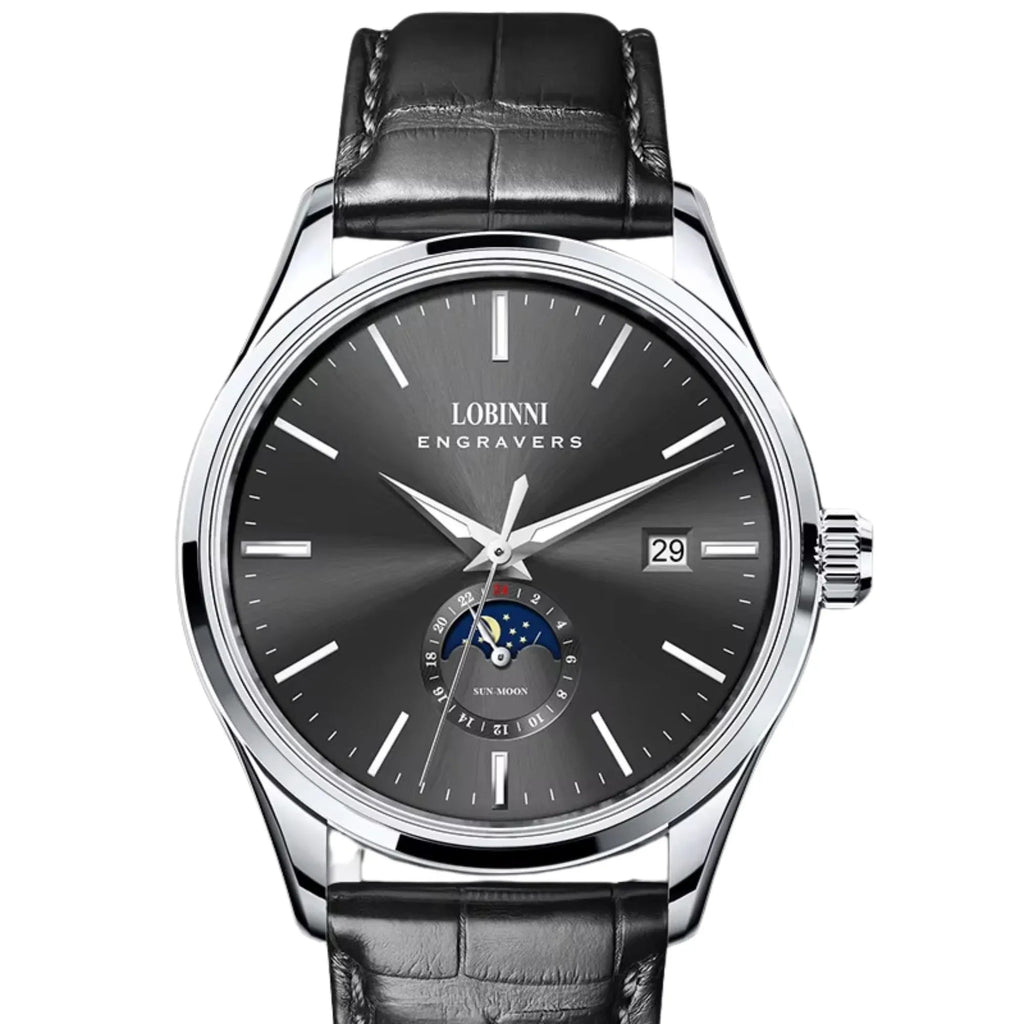 LOBINNI 19001 Business Black Leather Strap with automatic movement Watch - 19001 - DREAM WATCHES