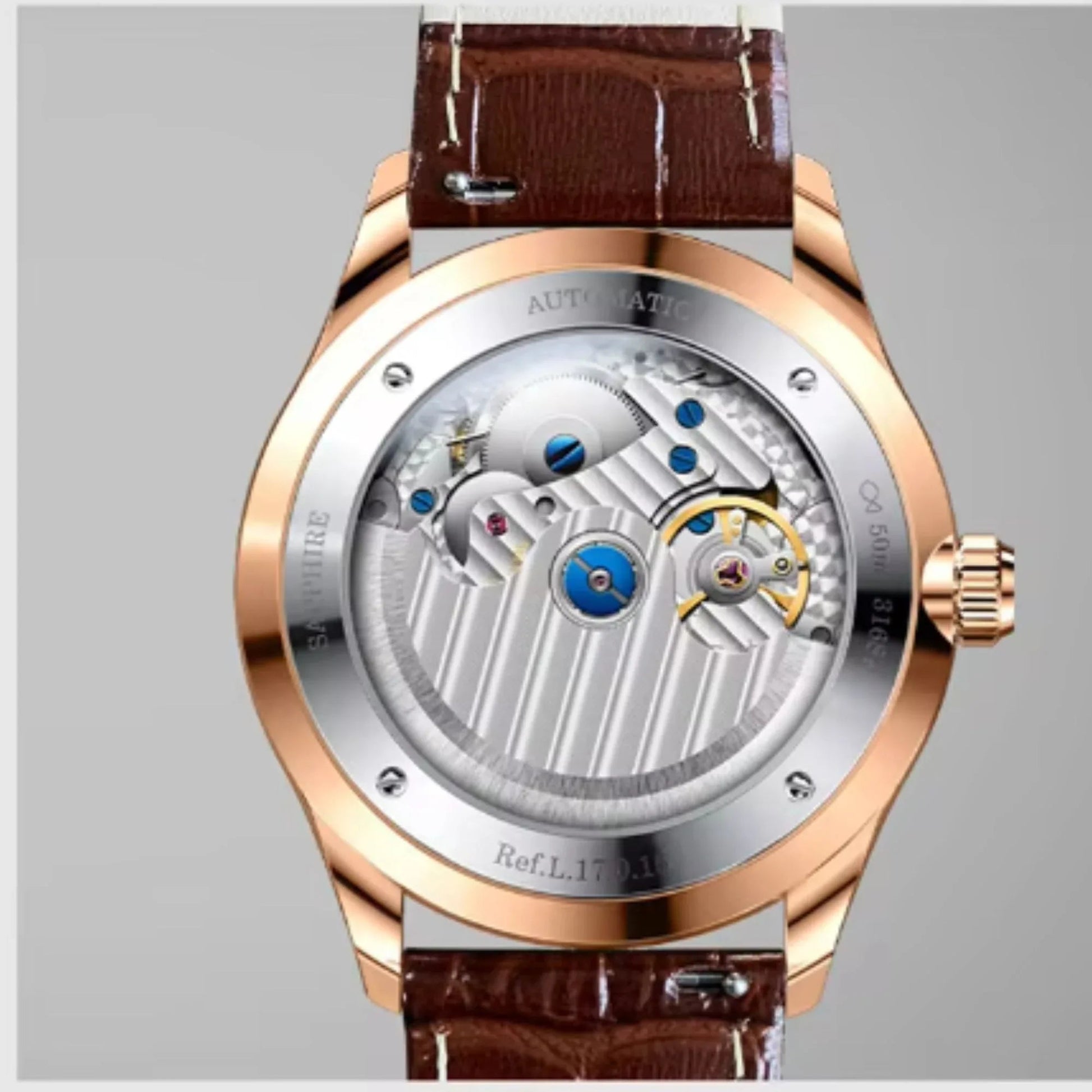 LOBINNI 19001 Business Brown Leather Strap with automatic movement Watch - DREAM WATCHES