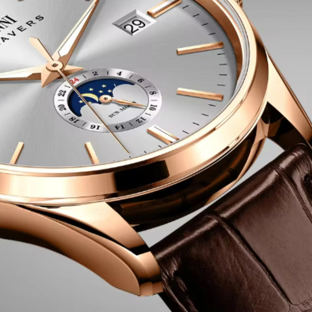 LOBINNI 19001 Business Brown Leather Strap with automatic movement Watch - DREAM WATCHES