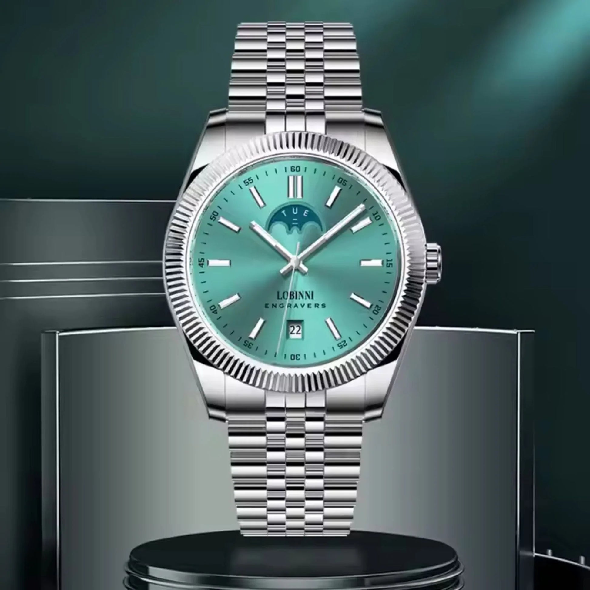 LOBINNI Automatic Day-Date - Teal Dial - DREAM WATCHES