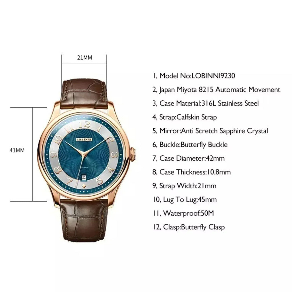 Lobinni Classic Men Automatic Wristwatches Luxury 42mm - DREAM WATCHES
