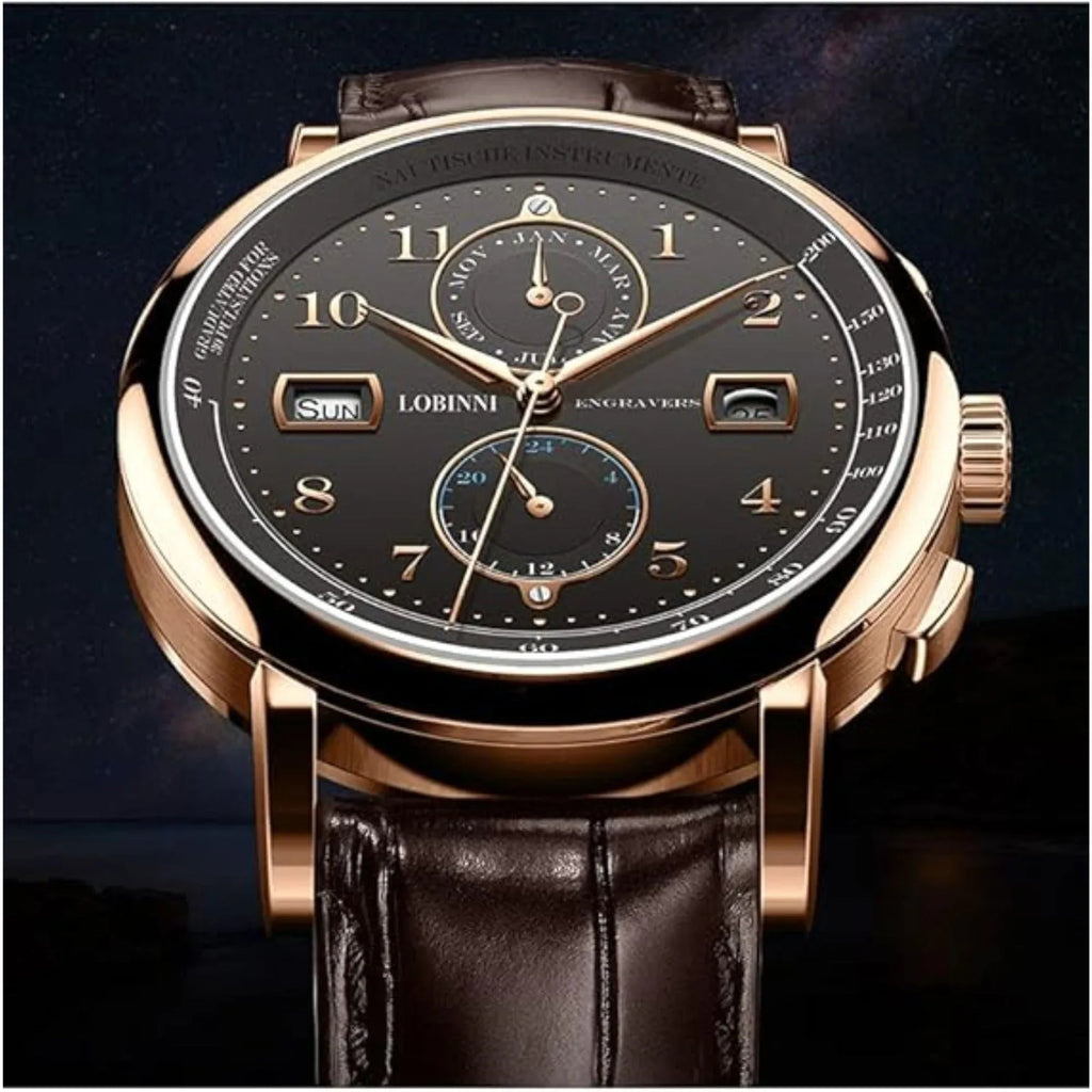 LOBINNI Fashion Business Mens Watches with Stainless Steel Waterproof Automatic Machinery Watch for Men, Auto Date-Week - 16001 - DREAM WATCHES