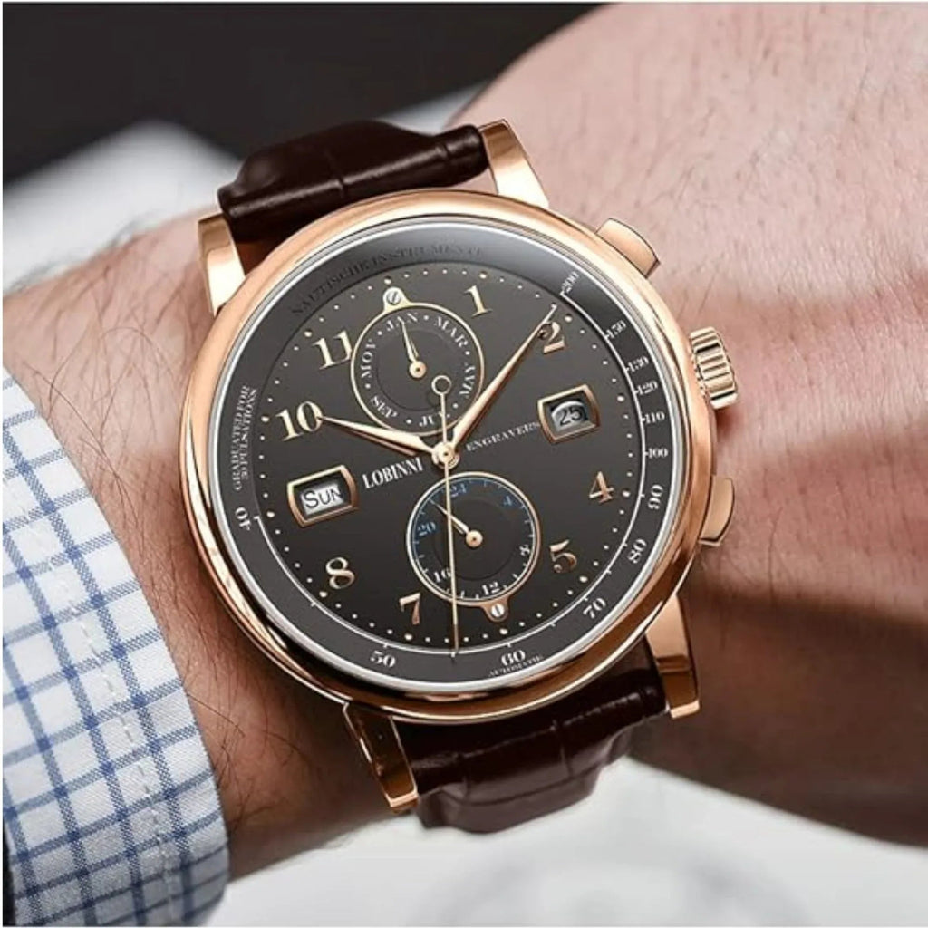 LOBINNI Fashion Business Mens Watches with Stainless Steel Waterproof Automatic Machinery Watch for Men, Auto Date-Week - 16001 - DREAM WATCHES
