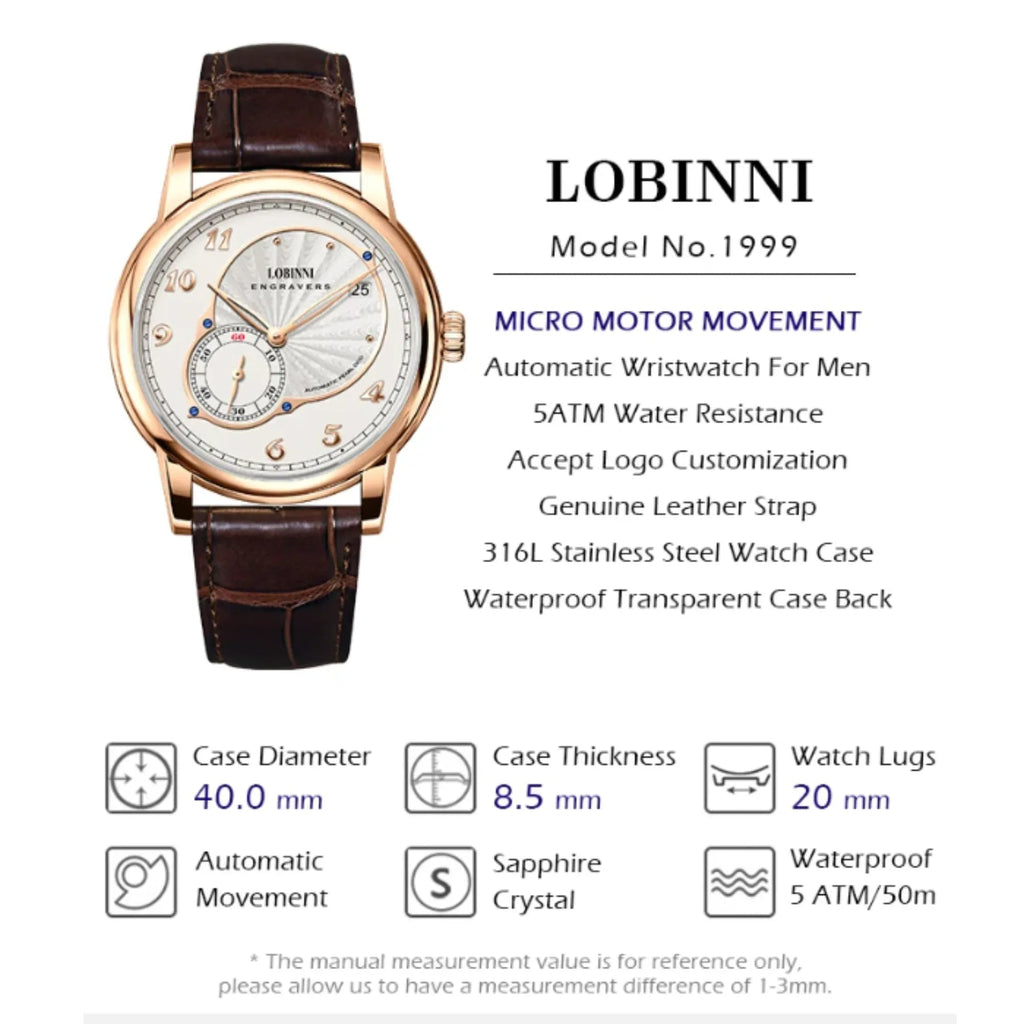 LOBINNI High Quality Micro-Rotor Super Thin Movement Men Watches Automatic Mechanical Watches Sapphire Galss Waterpoor Watches -1999 - DREAM WATCHES