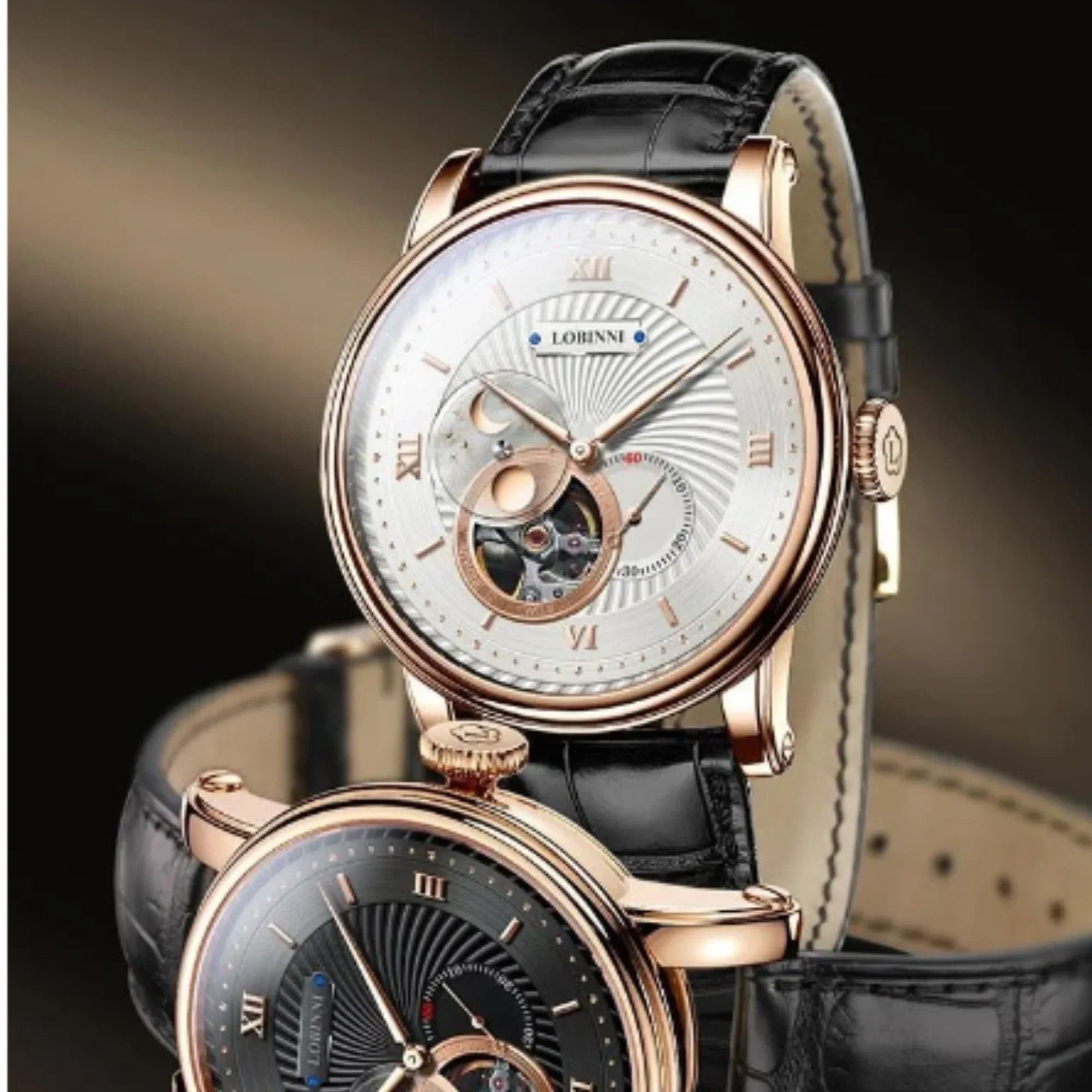 LOBINNI Luxury Automatic Mechanical Men's Watches Waterproof Skeleton Moon Phase Clocks L18013 - DREAM WATCHES