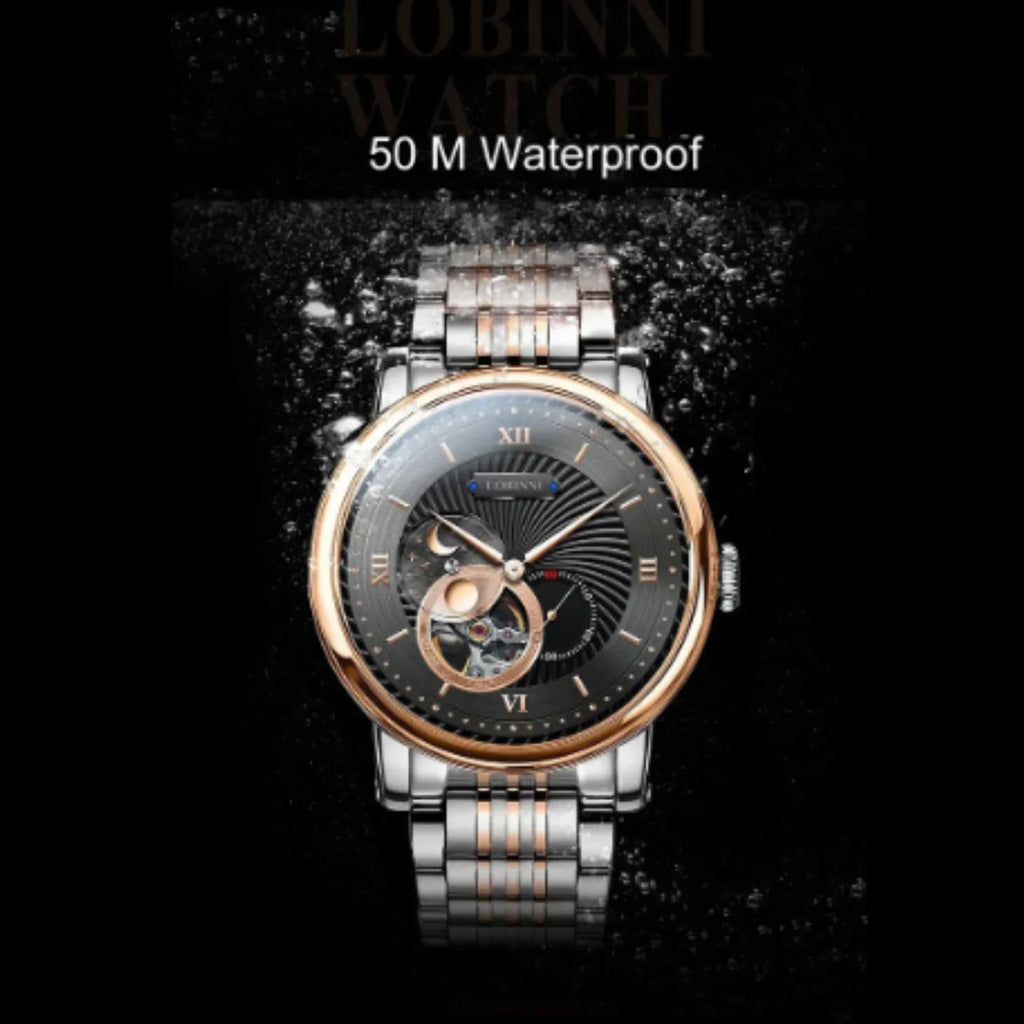 LOBINNI Luxury Automatic Mechanical Men's Watches Waterproof Skeleton Moon Phase Clocks L18013 - DREAM WATCHES